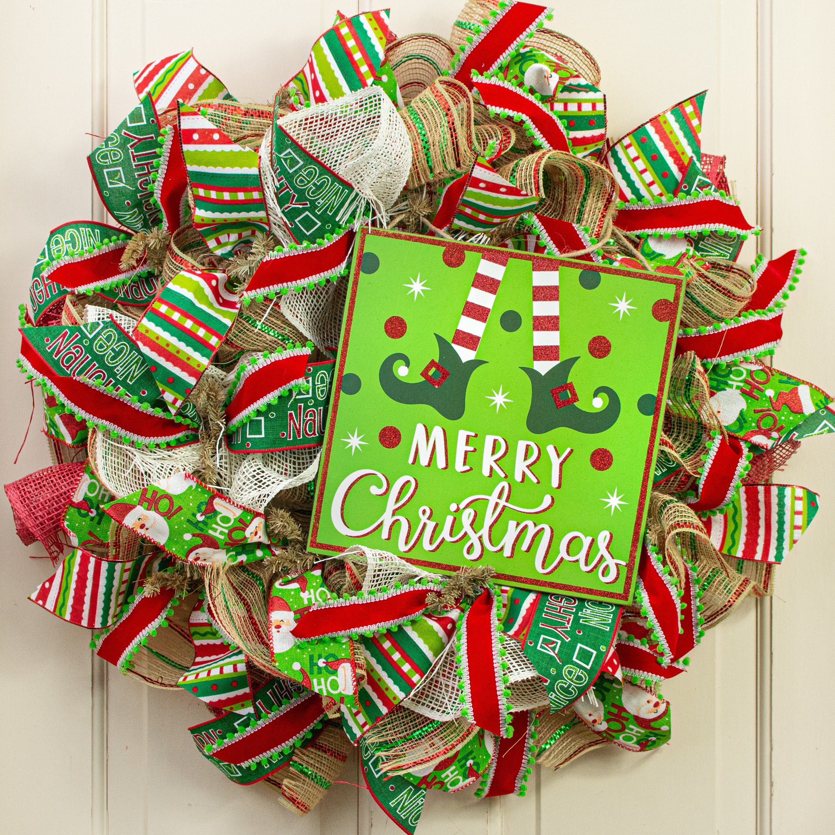 10" Square Wooden Sign: Lime Glitter Christmas Elf Lifestyle Photo
