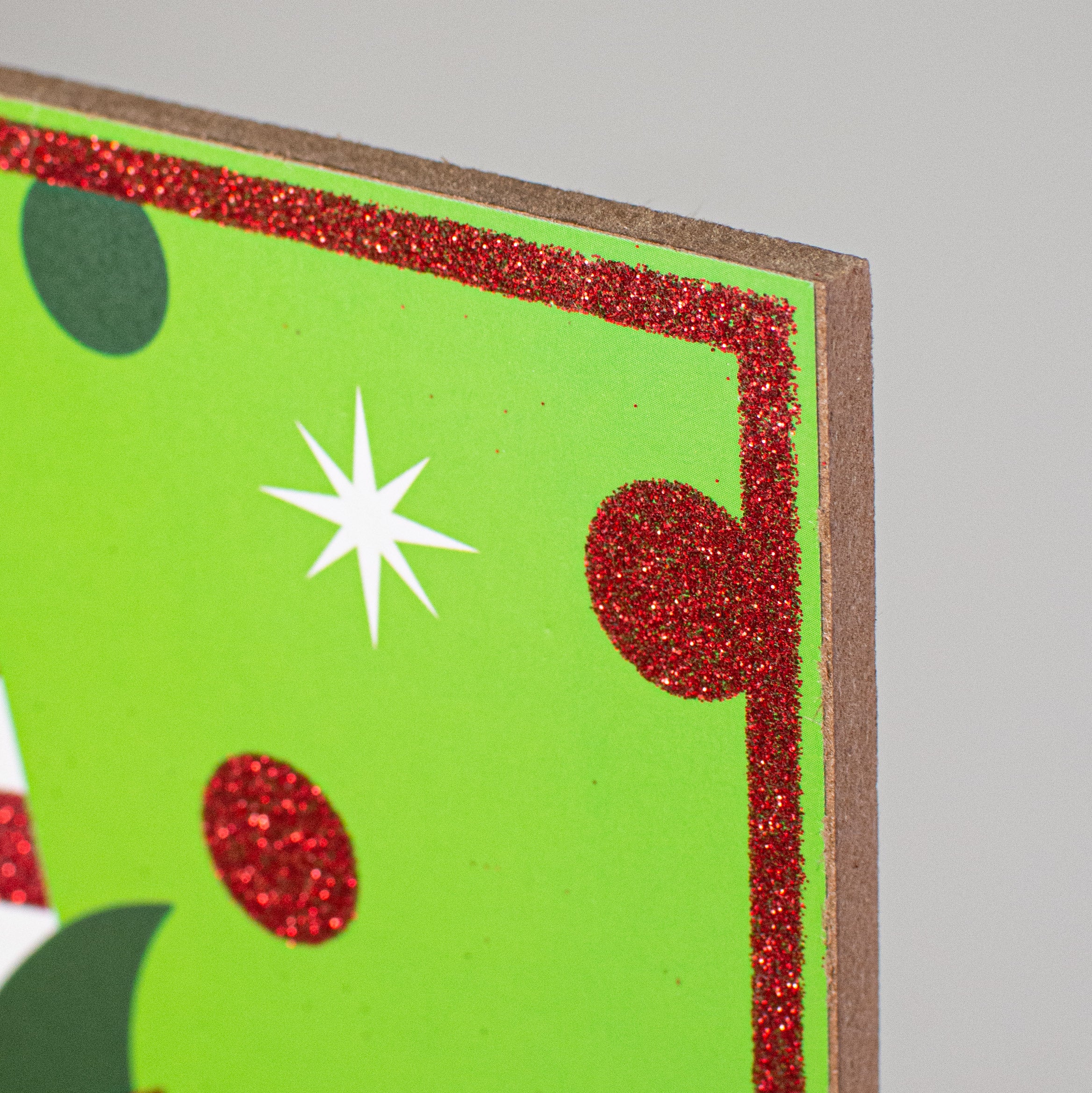10" Square Wooden Sign: Lime Glitter Christmas Elf detail photo 3