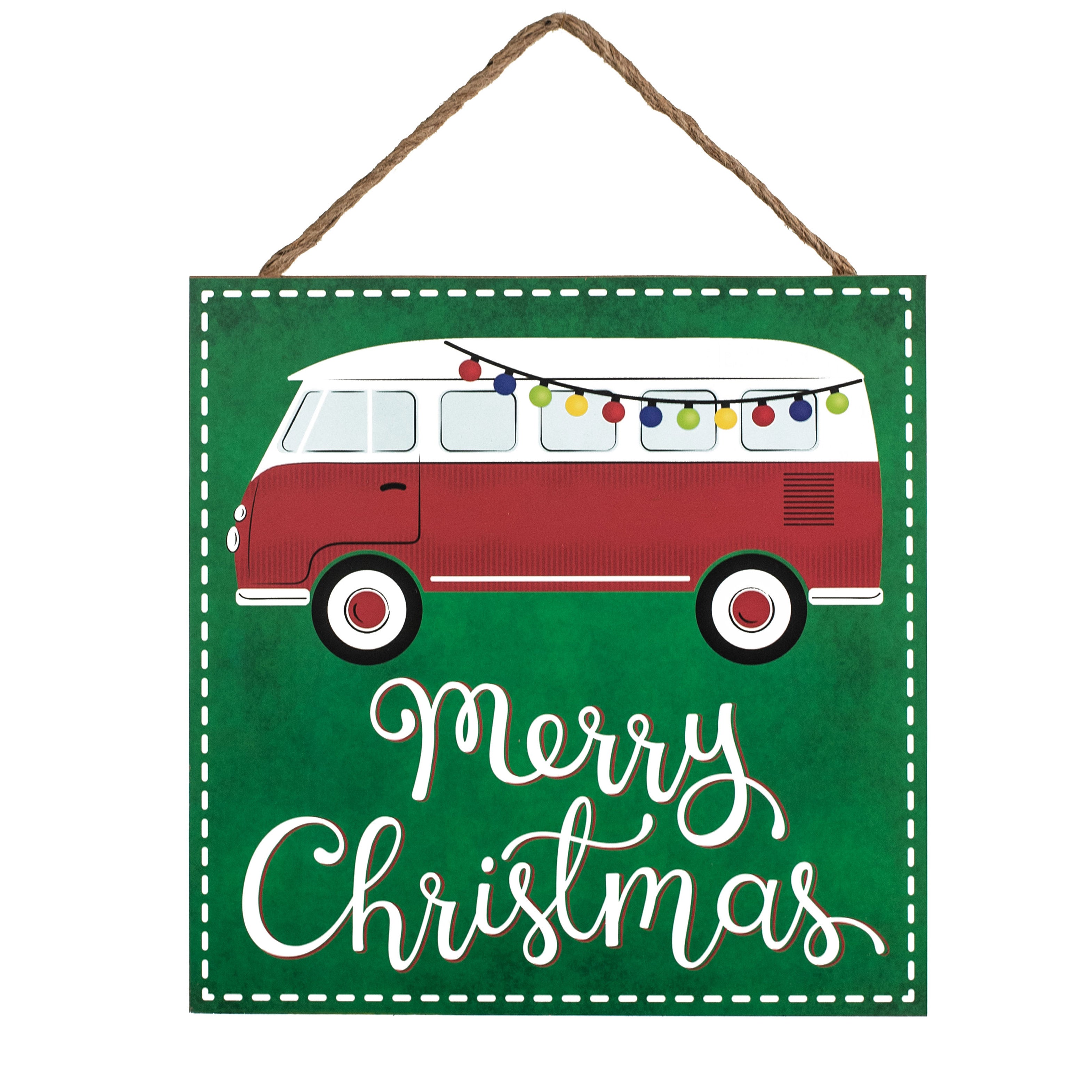 10" Square Wooden Sign: Merry Christmas Vintage Bus Item Number: AP7029