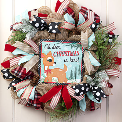 10" Square Wooden Sign: Oh Deer Christmas is Here Lifestyle Photo