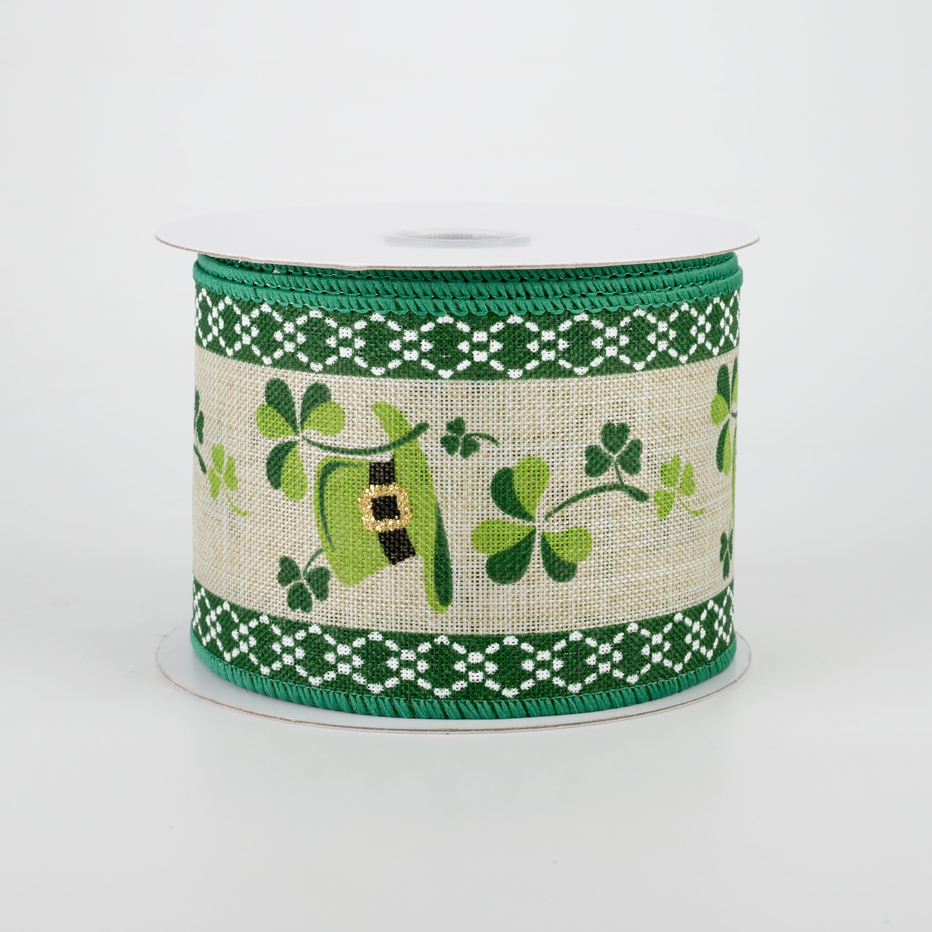 2.5" St. Patrick's Day Fun Linen Ribbon (10 Yards) Item Number: 21003-40-15