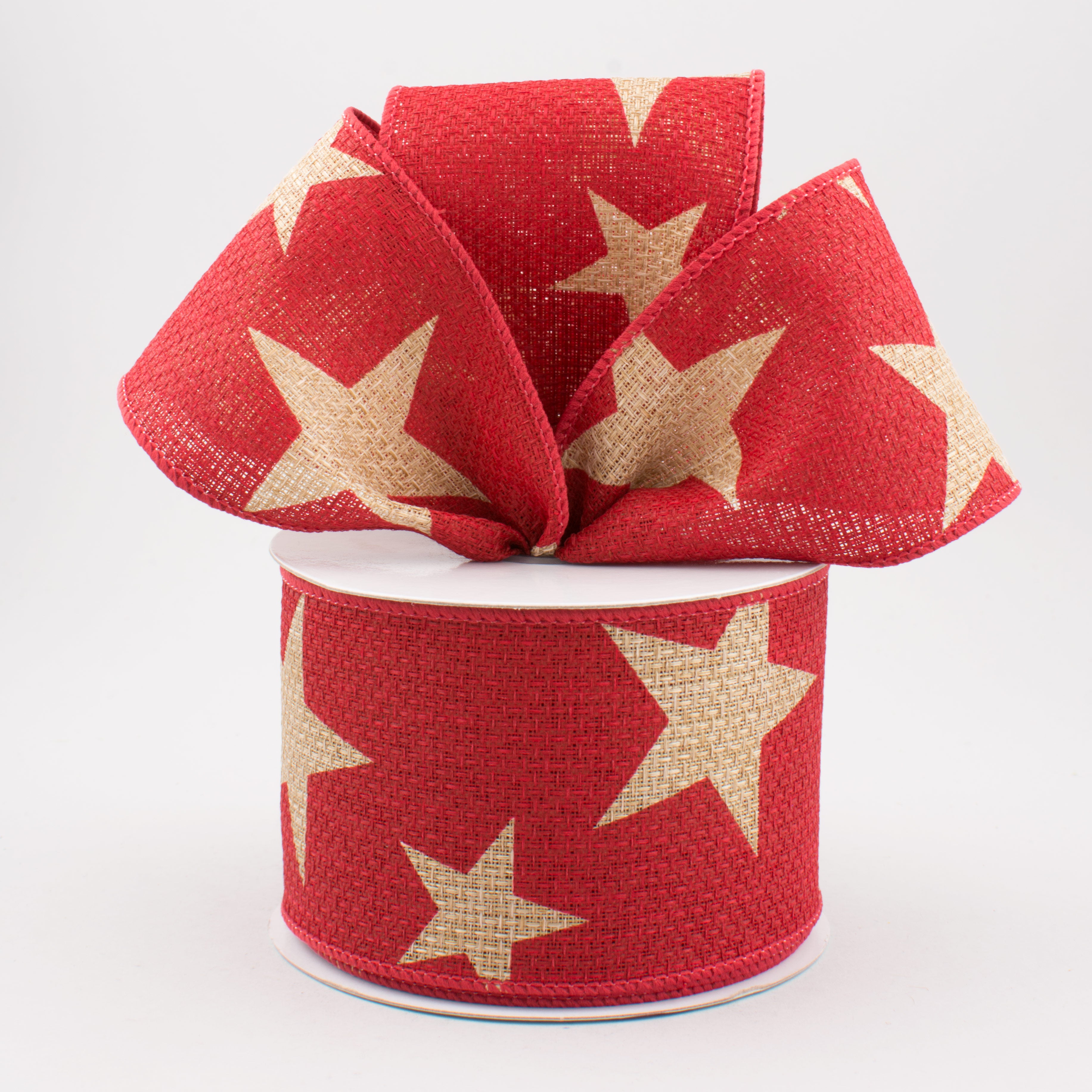 2.5" Star Print Ribbon: Red & Natural (10 Yards) Lifestyle Photo