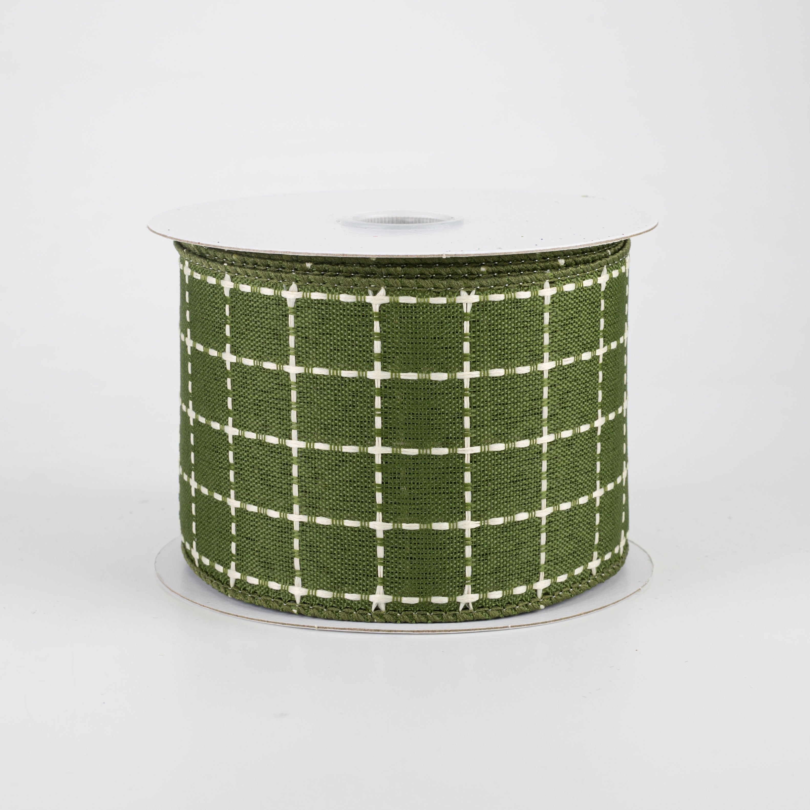 2.5" Stark Plaid Ribbon: Moss & Cream (10 Yards)
