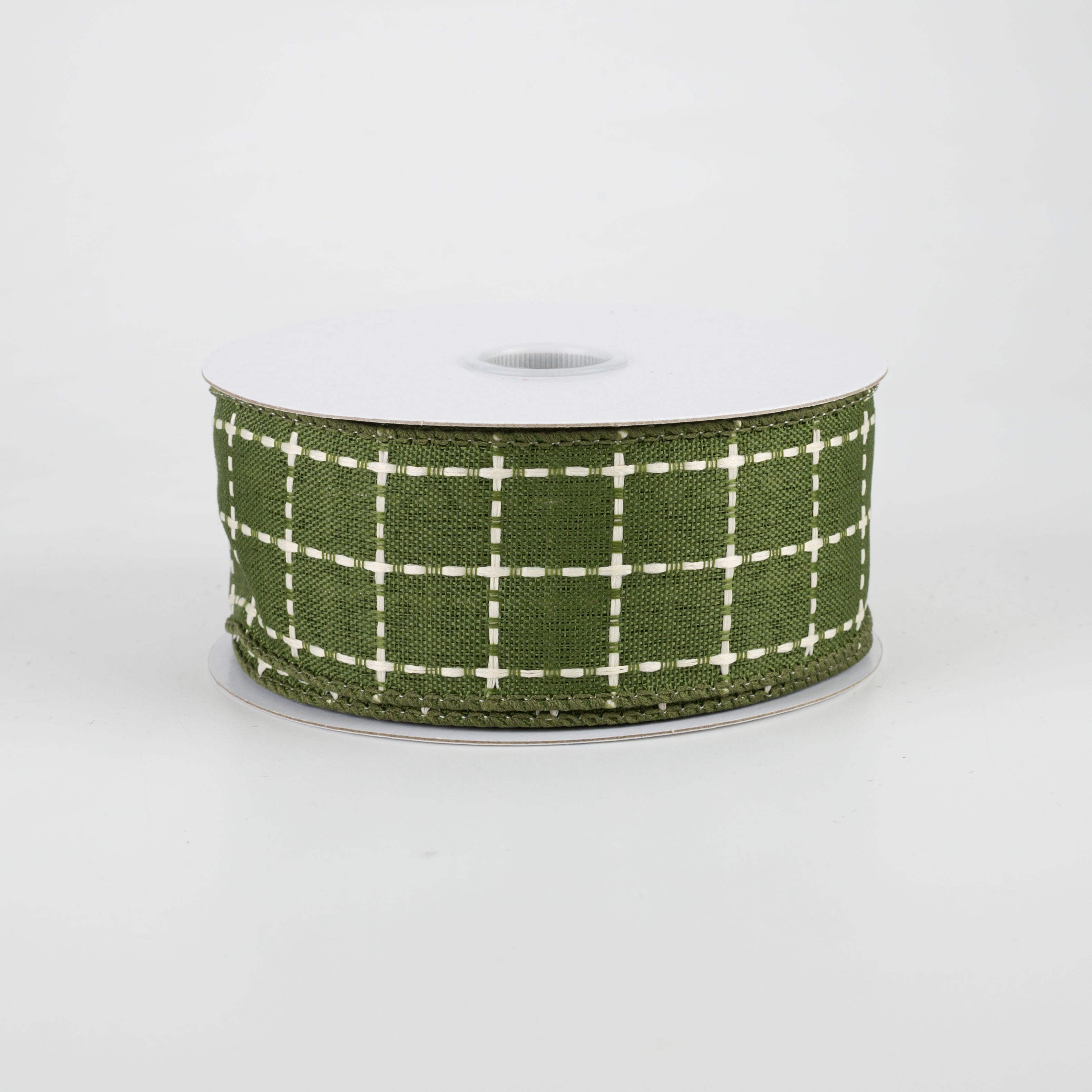 1.5" Stark Plaid Ribbon: Moss & Cream (10 Yards)