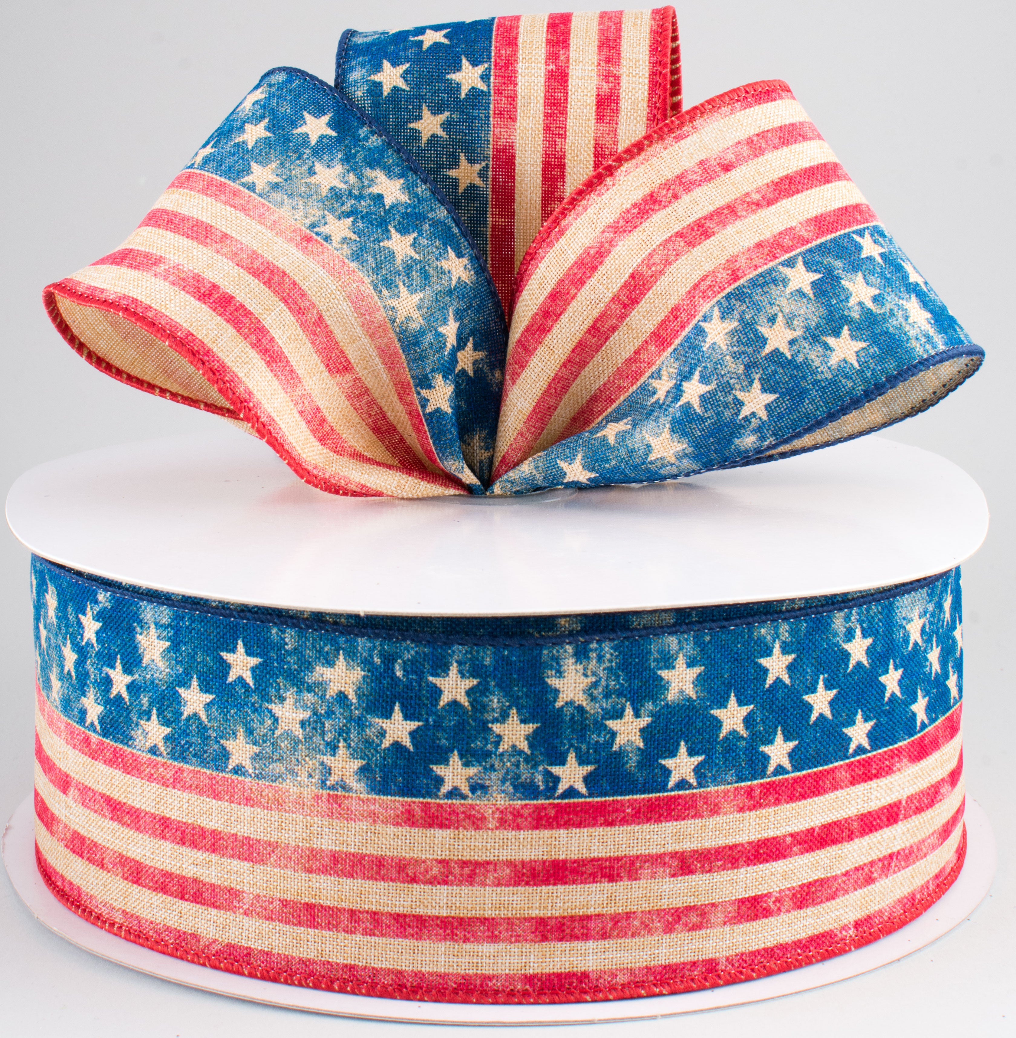 2.5" Stars & Stripes Flag Ribbon: Tan, Red & Blue (50 Yards) Lifestyle Photo