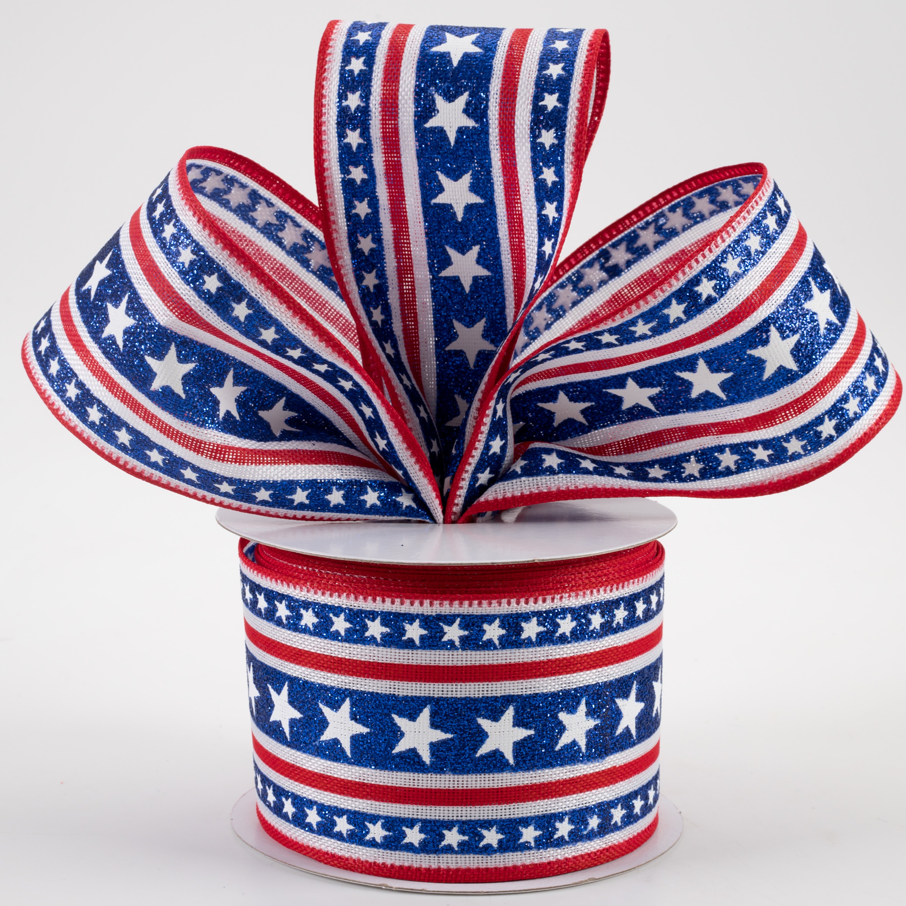 2.5" Stars & Stripes Linen Ribbon: Blue, White, Red (10 Yards) Lifestyle Photo
