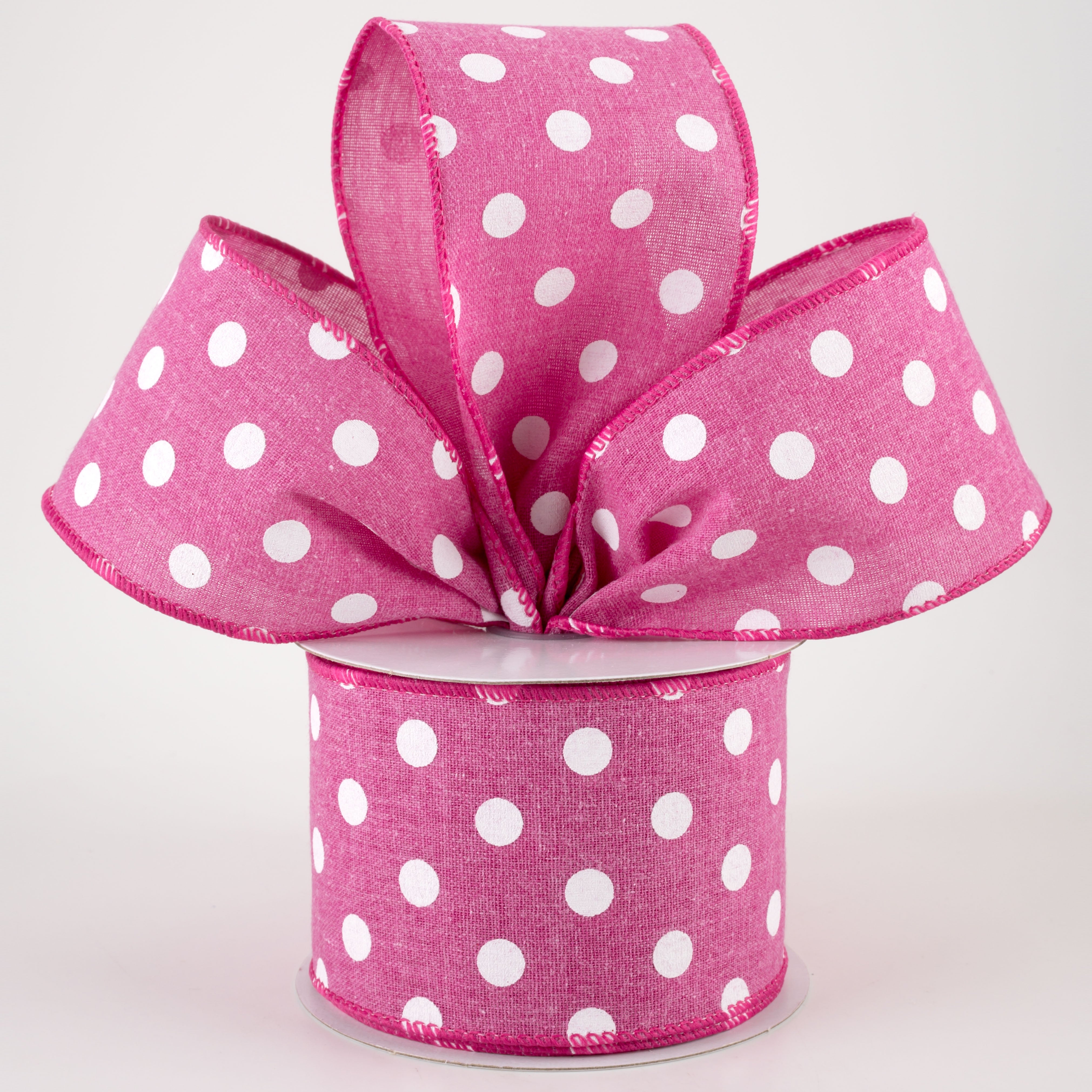 2.5" Stiff Linen Polka Dot Ribbon: Fuchsia Pink (10 Yards) Lifestyle Photo