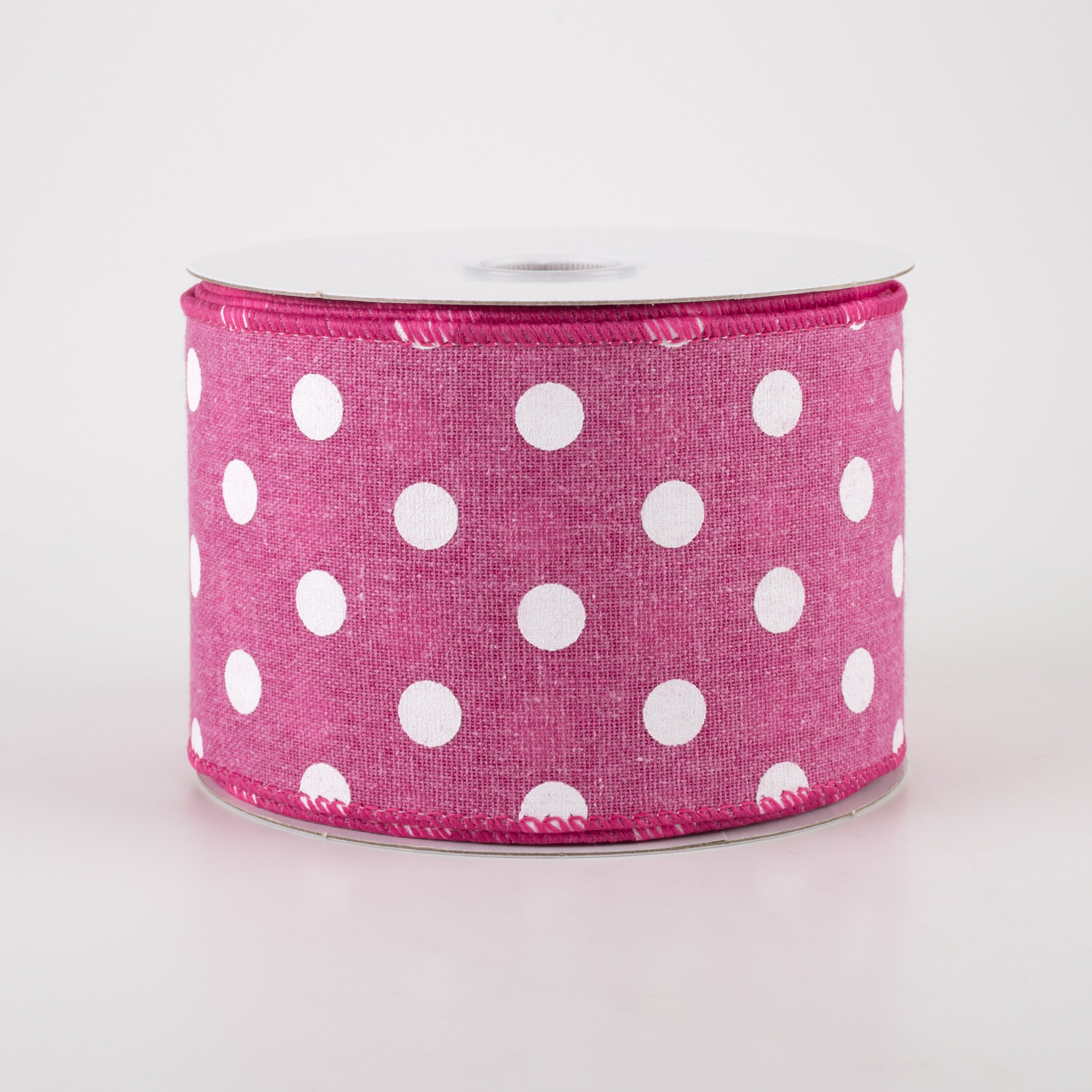 2.5" Stiff Linen Polka Dot Ribbon: Fuchsia Pink (10 Yards)