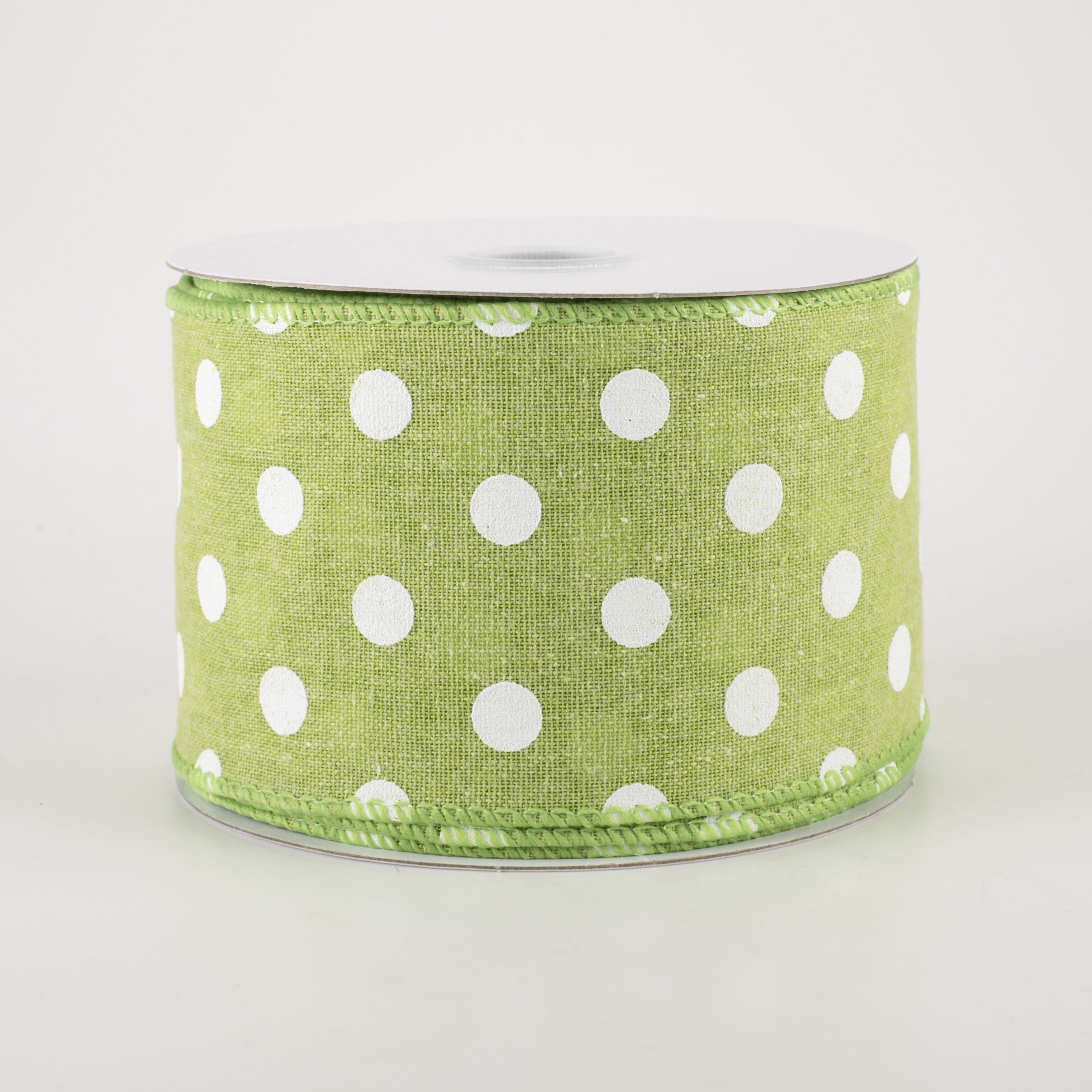 2.5" Stiff Linen Polka Dot Ribbon: Lime Green (10 Yards)