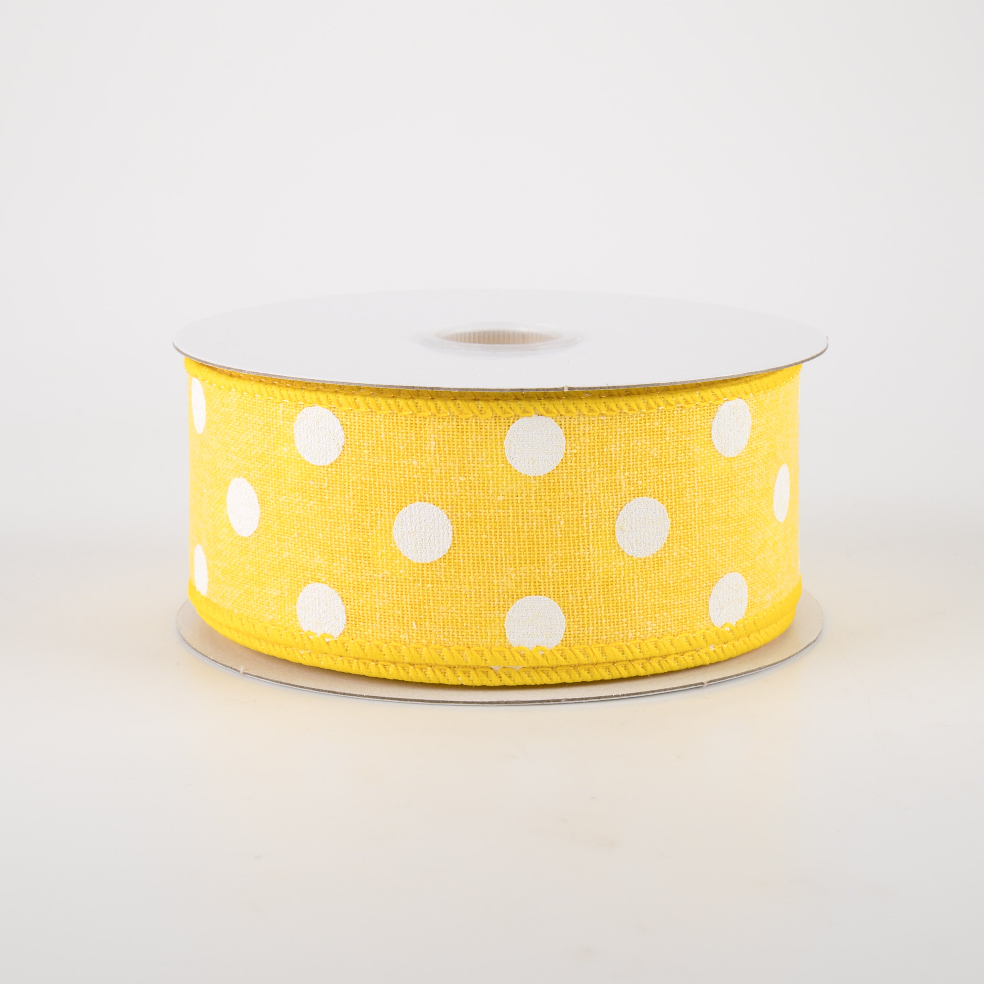 1.5" Stiff Linen Polka Dot Ribbon: Yellow (10 Yards)