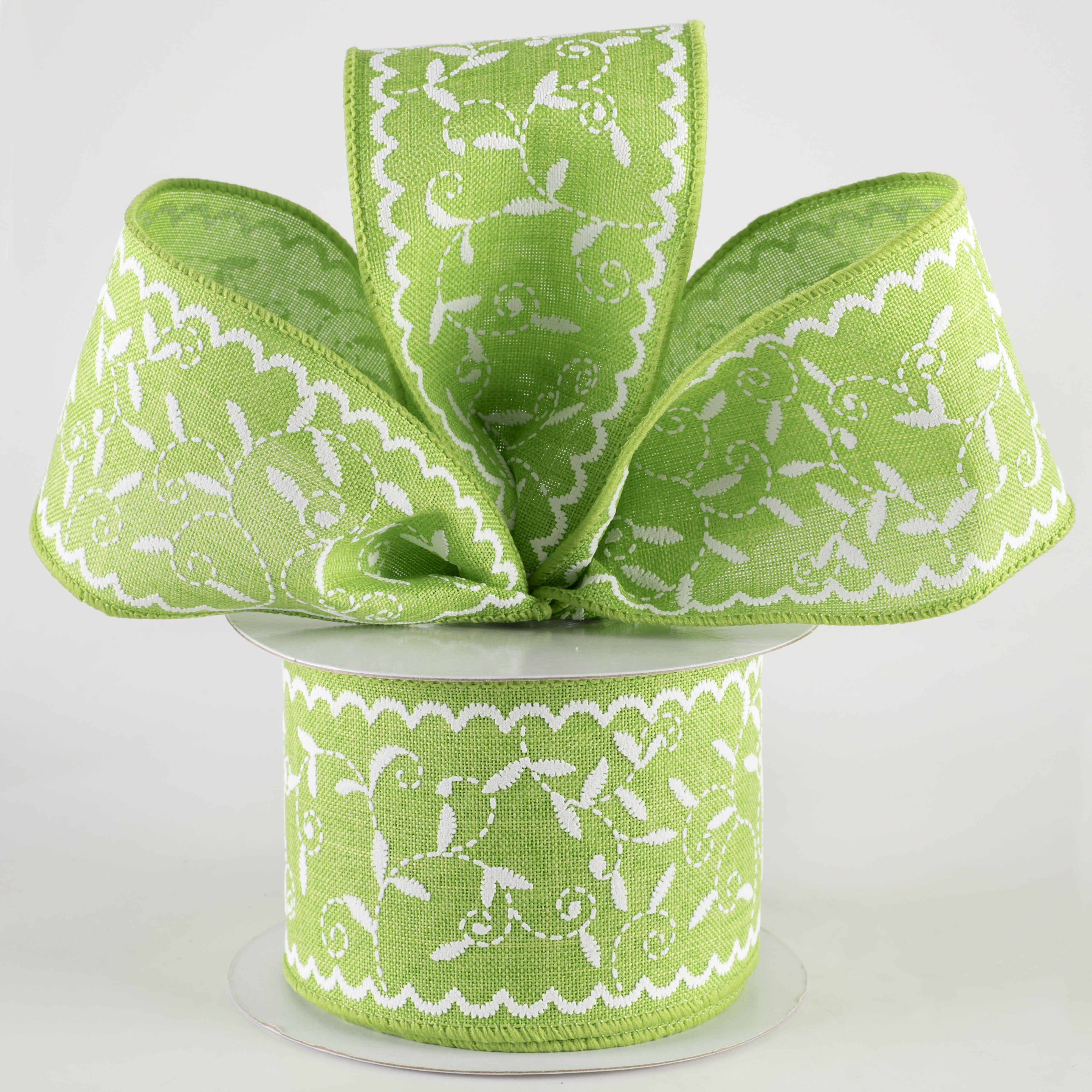2.5" Stitch Mini Leaf Ribbon: Lime Green (10 Yards) Lifestyle Photo