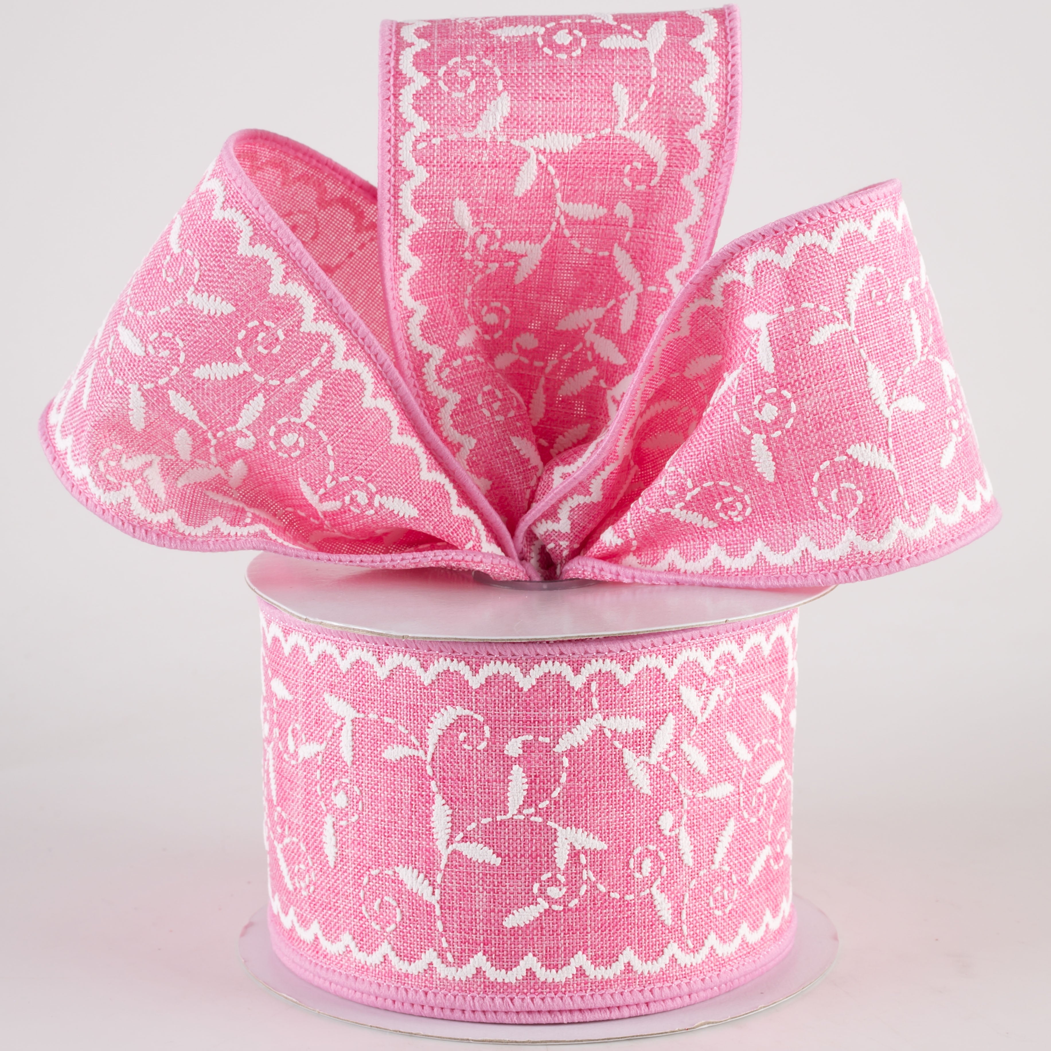 2.5" Stitch Mini Leaf Ribbon: Pink (10 Yards) Lifestyle Photo