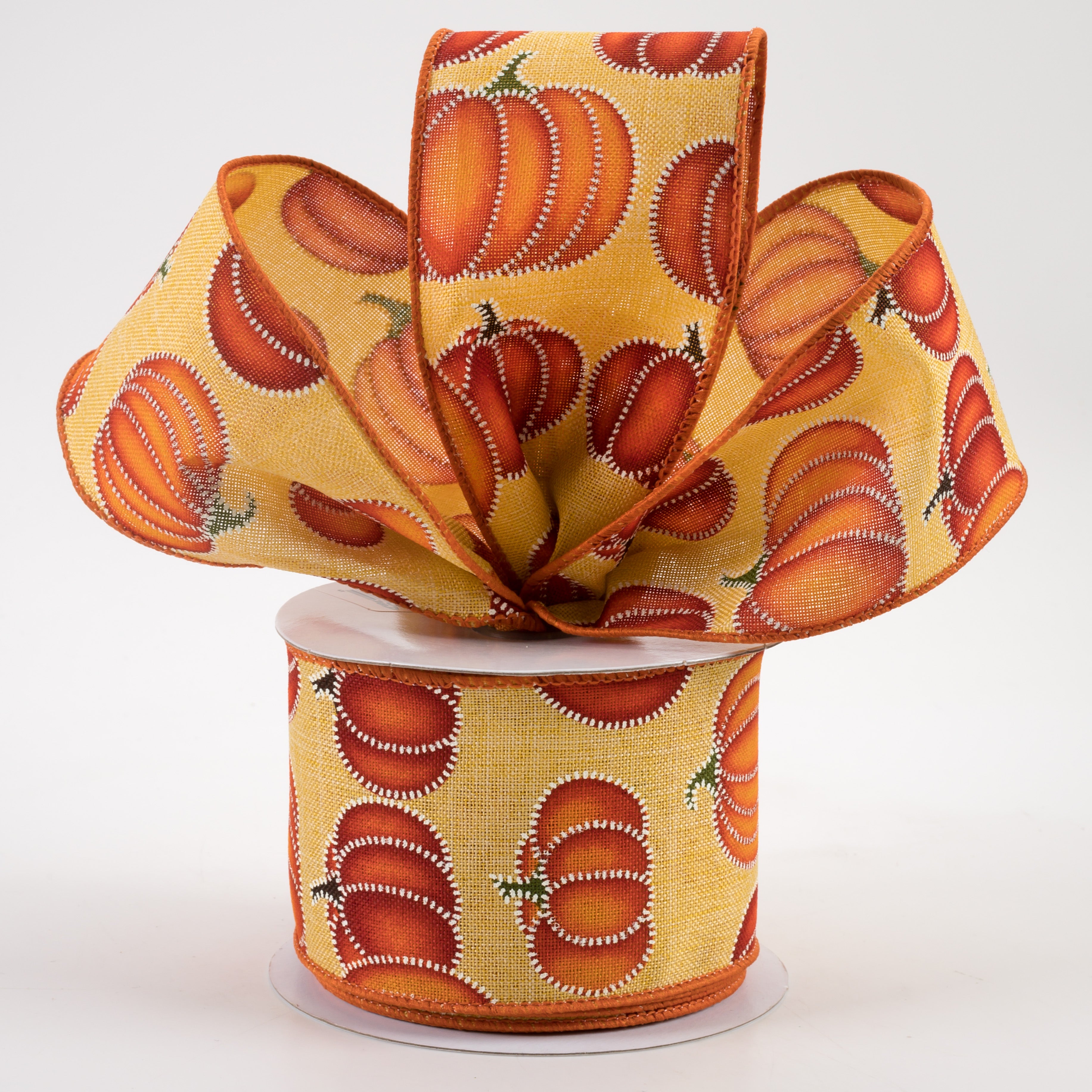 2.5" Stitch Pumpkin Ribbon: Mustard (10 Yards) Lifestyle Photo
