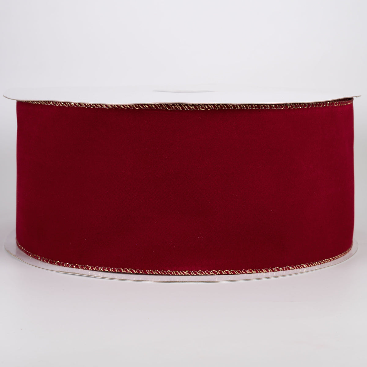 4" Stitched Edge Velvet Ribbon: Dark Red with Gold (50 Yards) Item Number: X501104-14