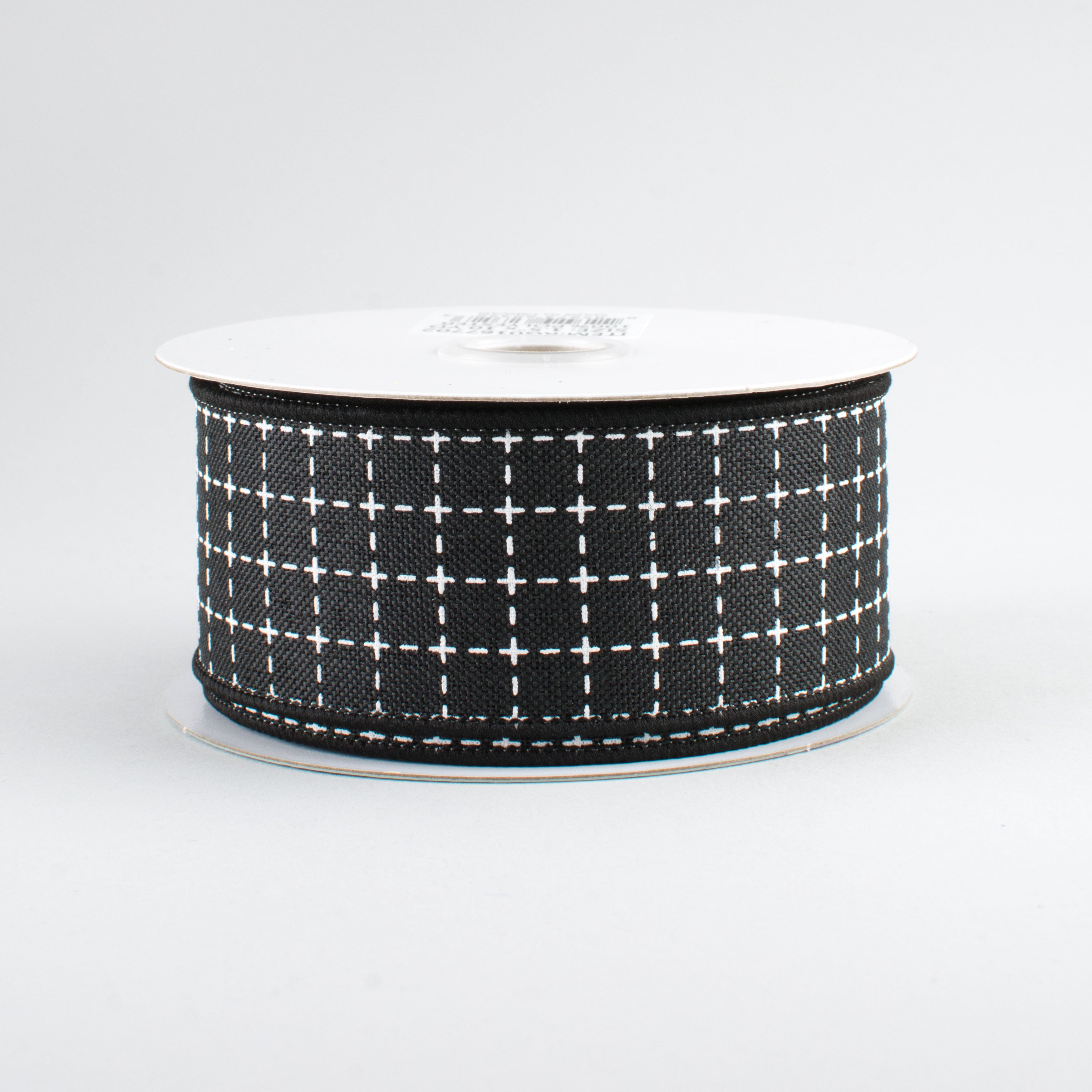 1.5" Stitched Squares Ribbon: Black & White (10 Yards)