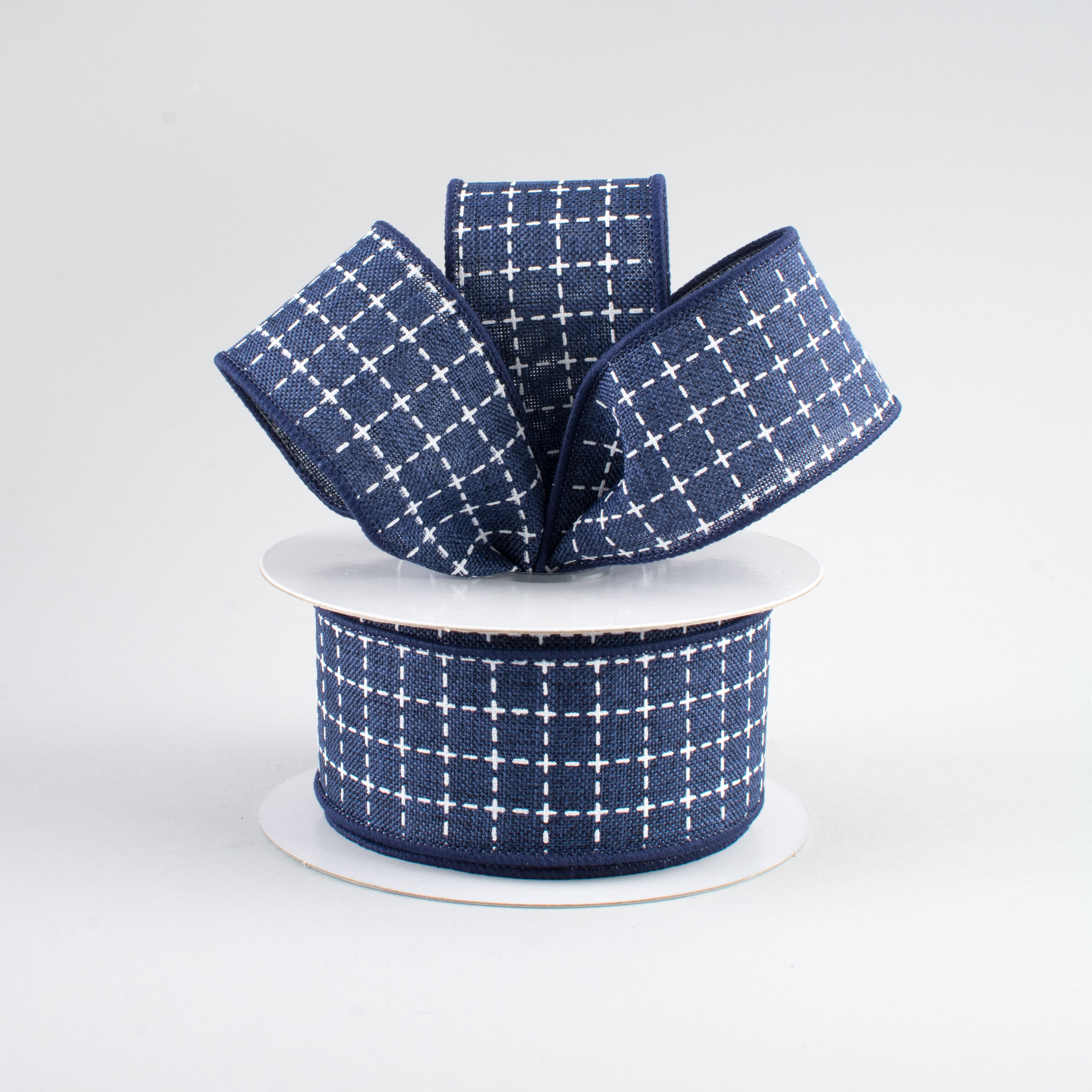1.5" Stitched Squares Ribbon: Navy Blue & White (10 Yards) Lifestyle Photo
