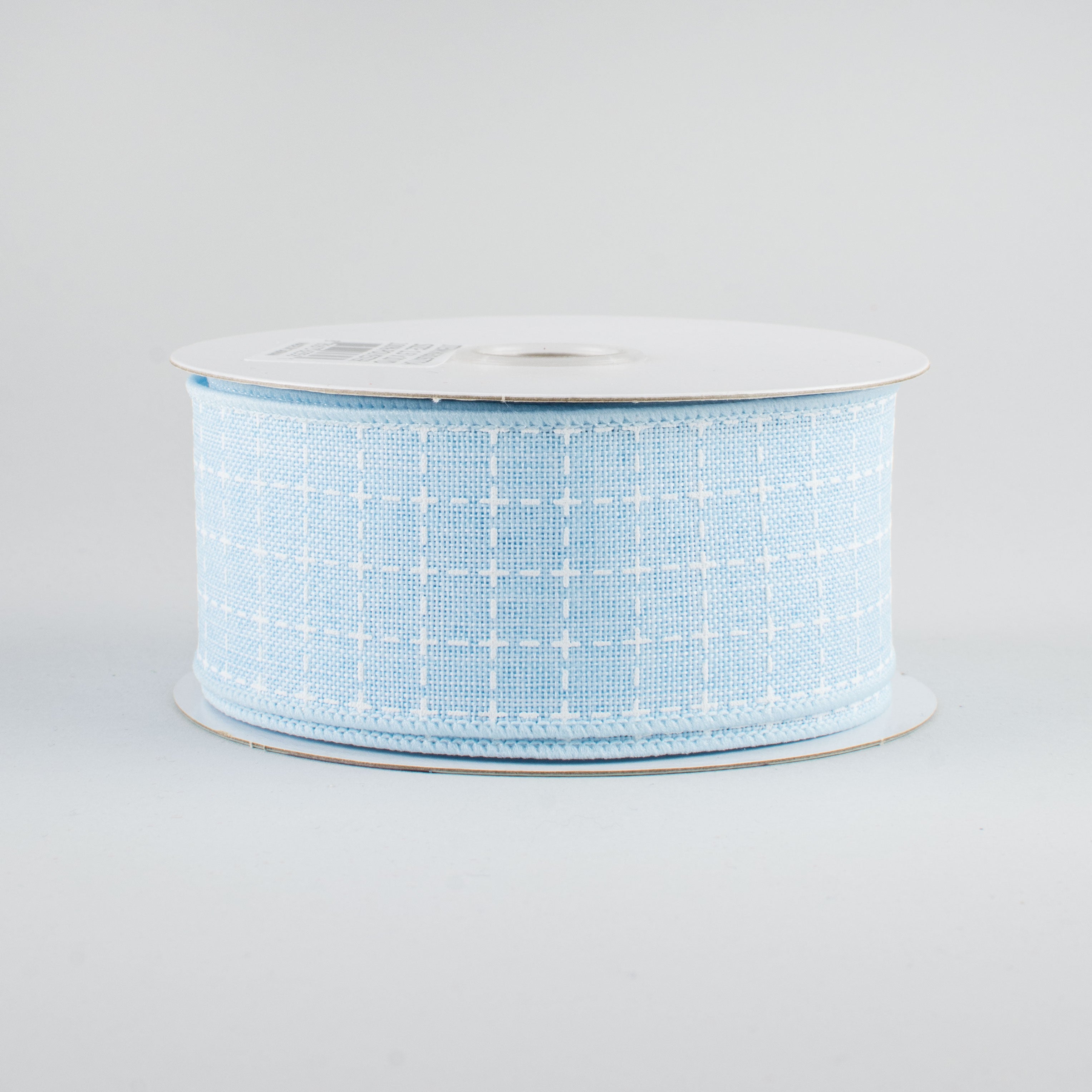 1.5" Stitched Squares Ribbon: Pale Blue & White (10 Yards)