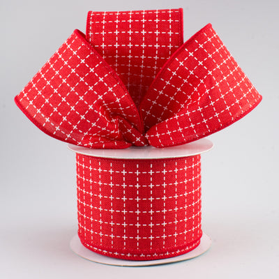 2.5" Stitched Squares Ribbon: Red & White (10 Yards) Lifestyle Photo