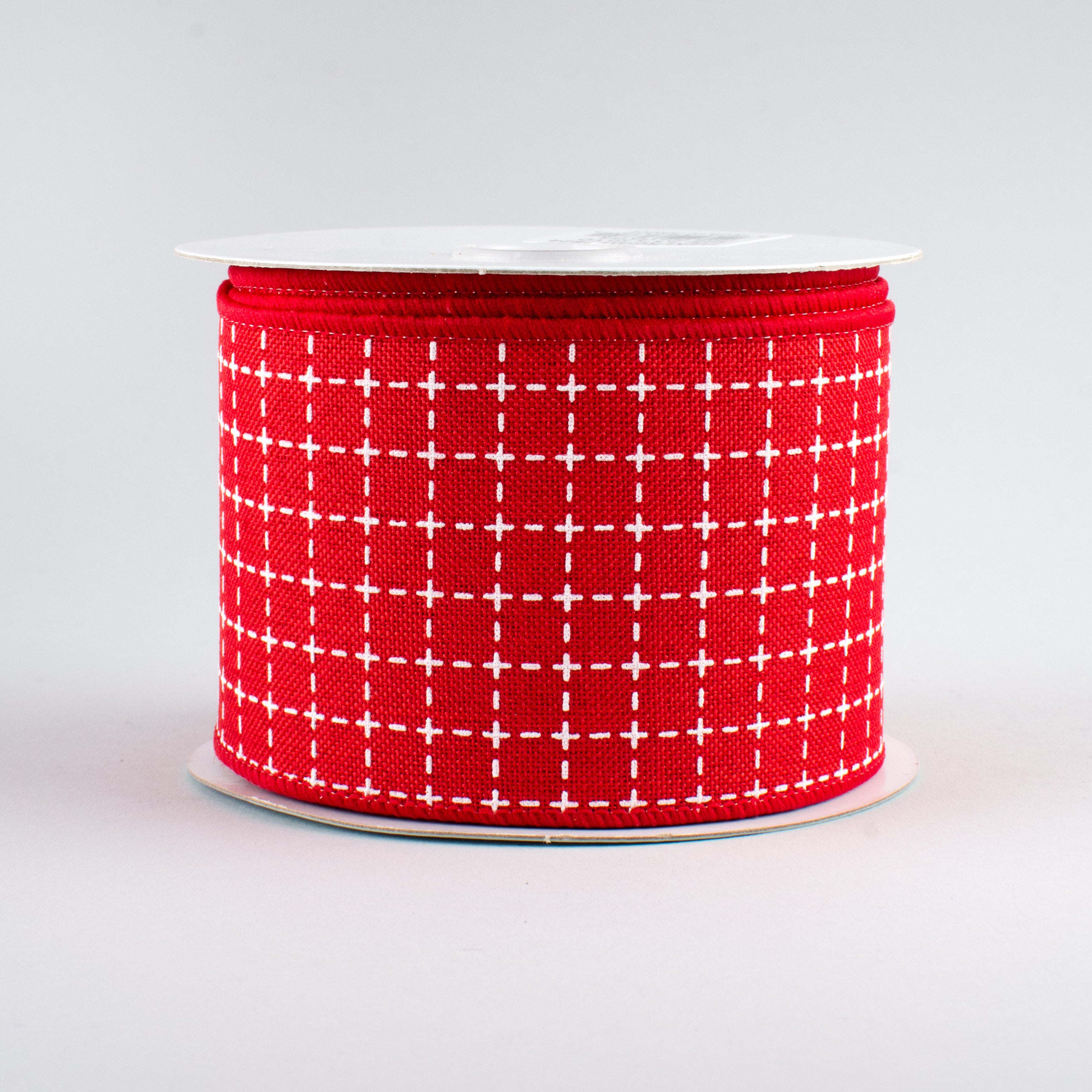 2.5" Stitched Squares Ribbon: Red & White (10 Yards)