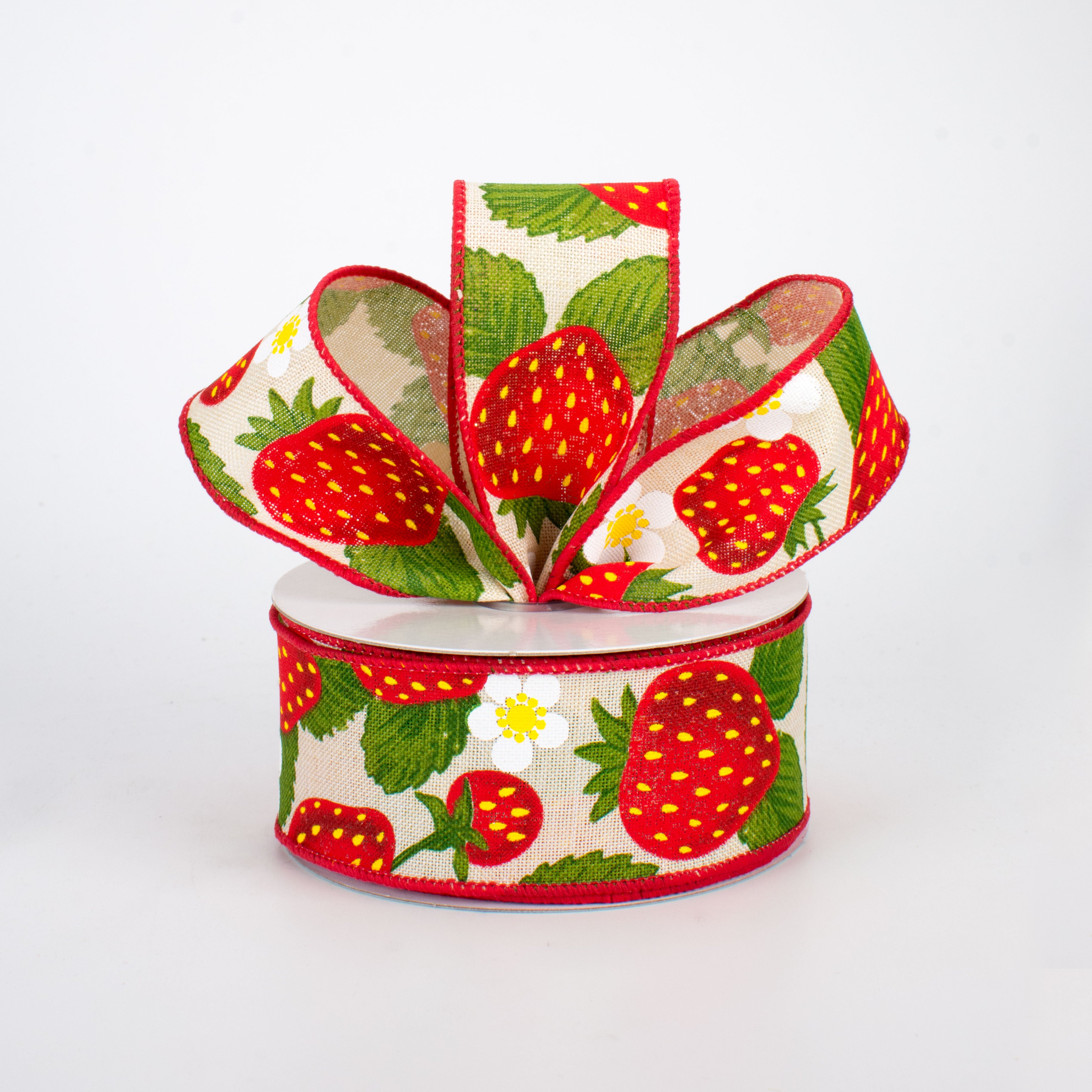 1.5" Strawberries Ribbon: Cream (10 Yards) Lifestyle Photo