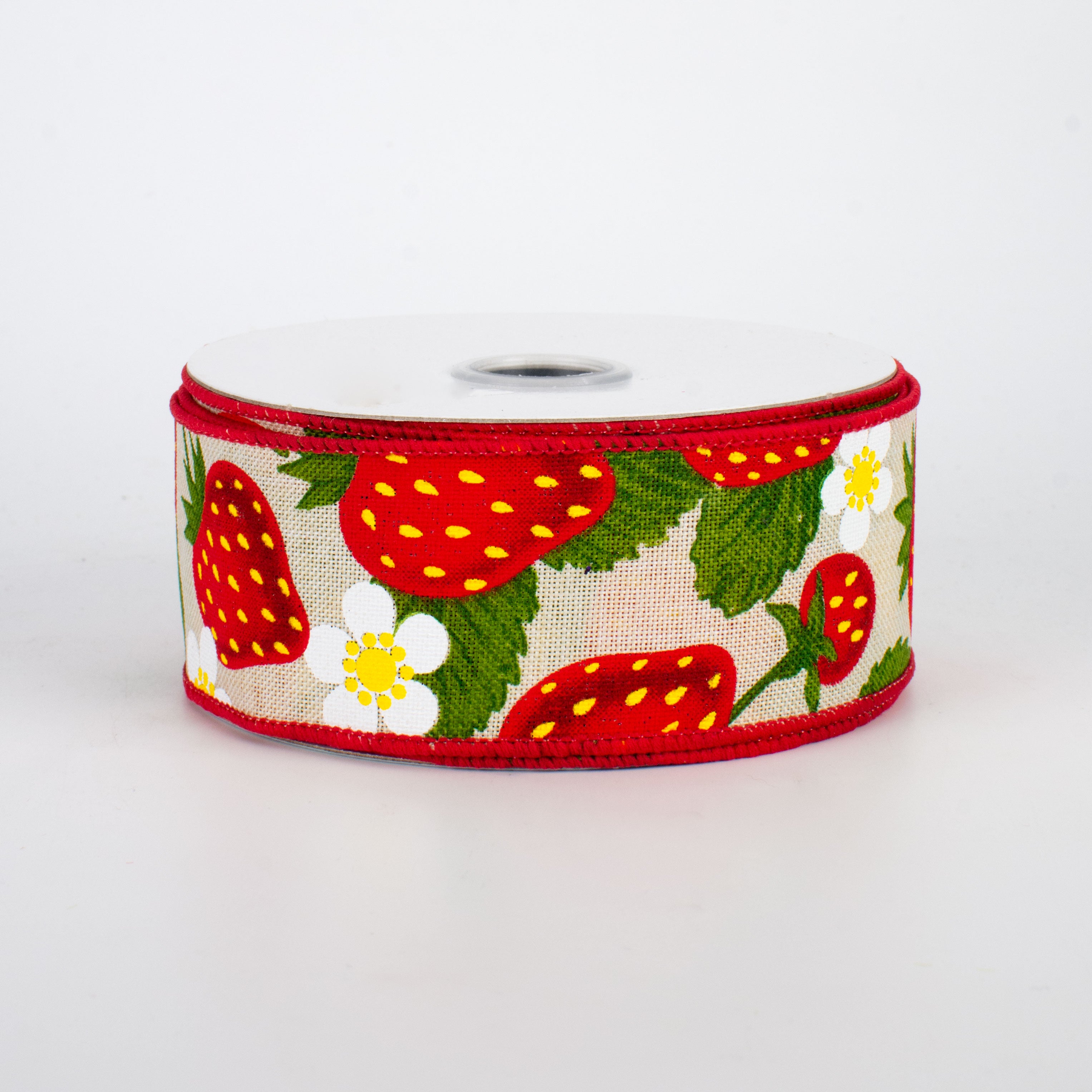 1.5" Strawberries Ribbon: Cream (10 Yards)