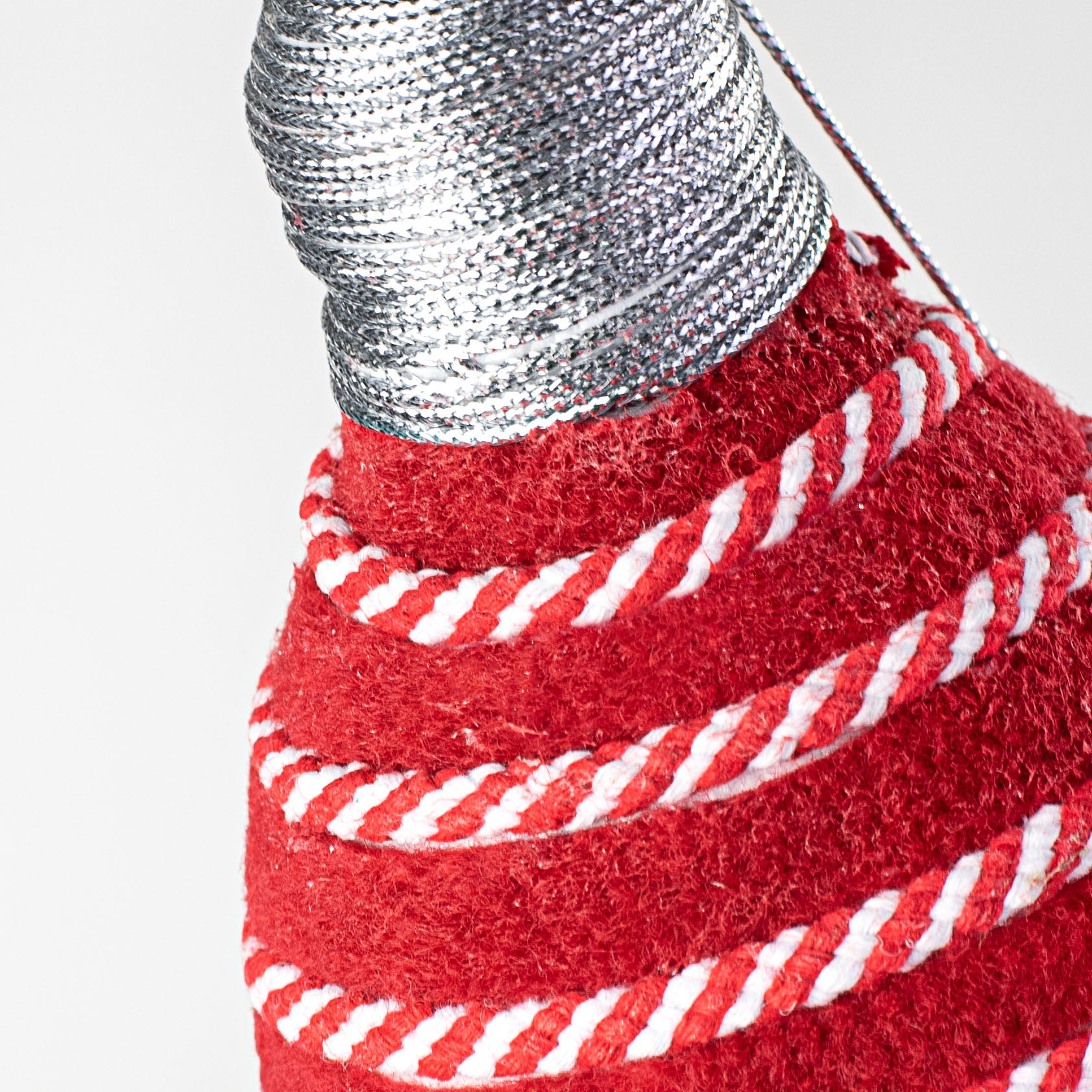 8" Stripe On Felt Lightbulb Ornament: Red & White detail photo 3