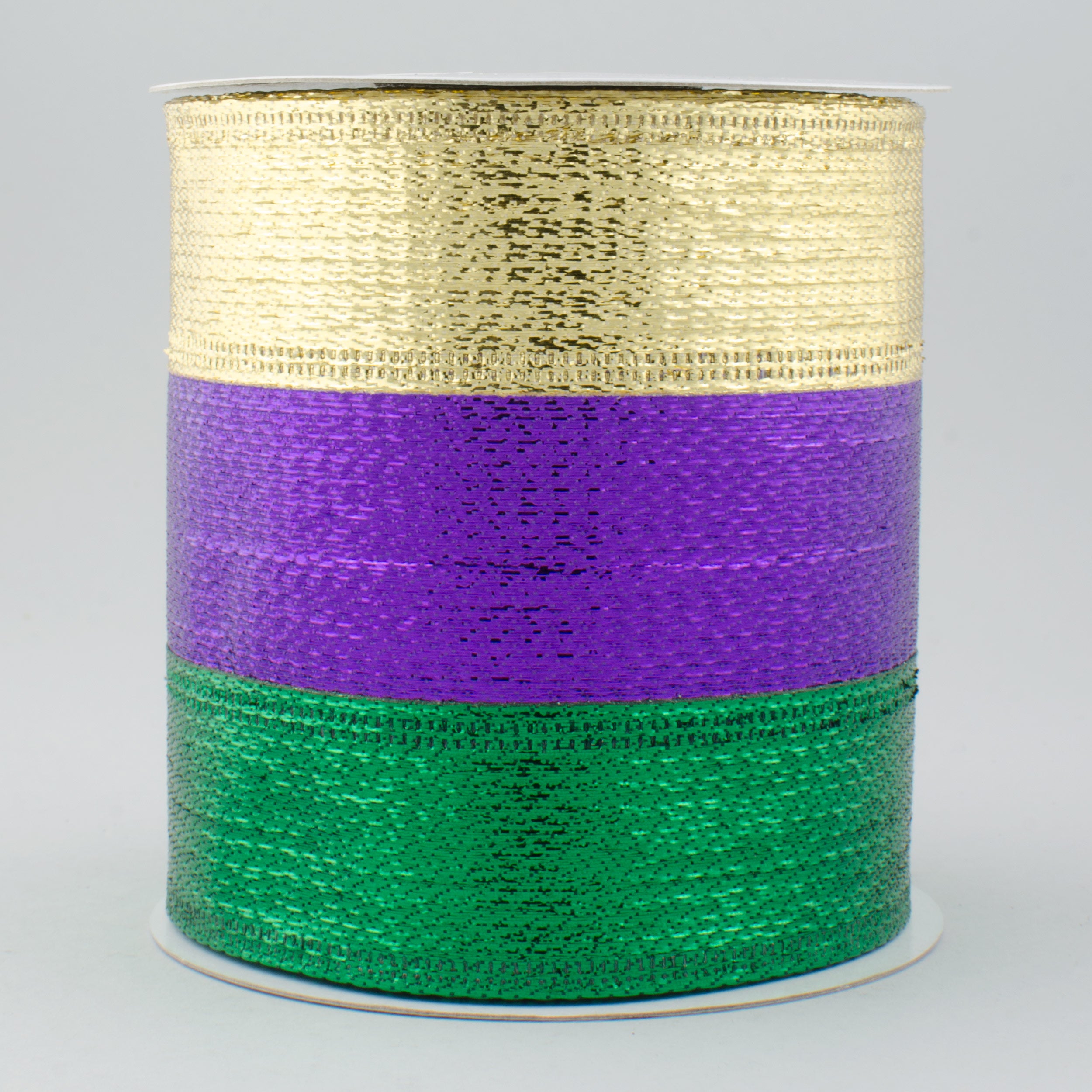 4" Stripe Metallic Lamé Ribbon: Purple, Green & Gold (10 Yards)