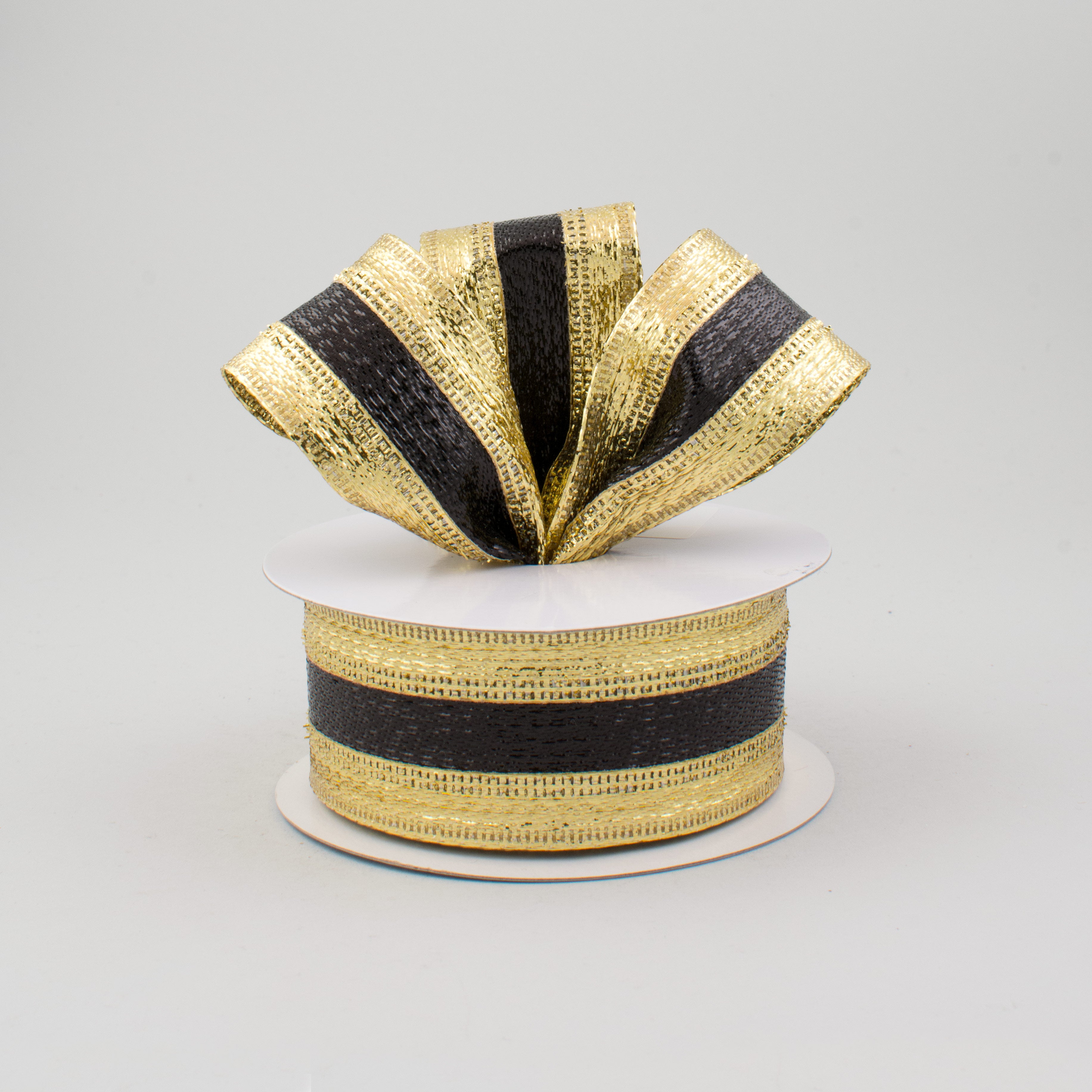 1.5" Stripe Metallic Ribbon: Black & Gold (10 Yards) Lifestyle Photo