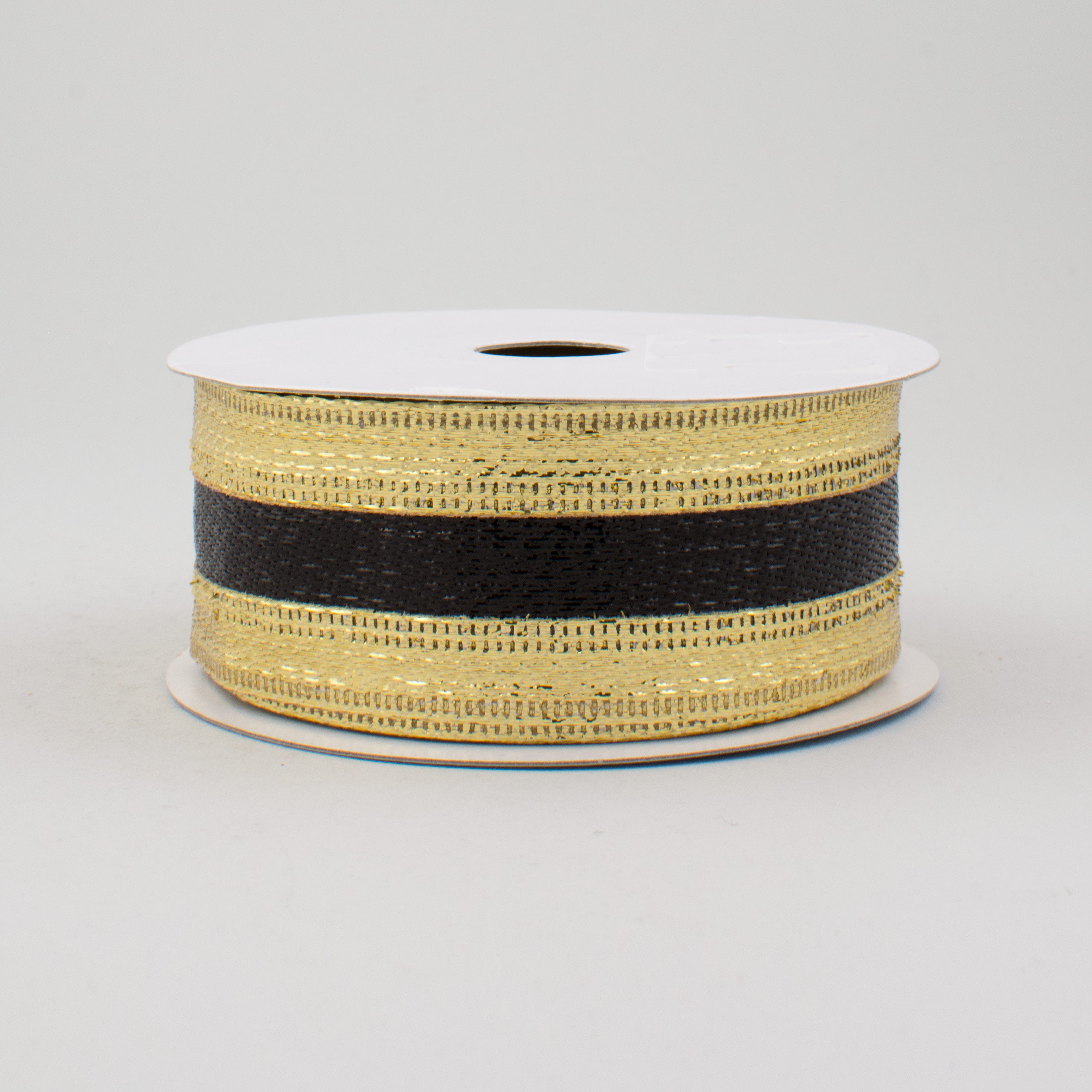 1.5" Stripe Metallic Ribbon: Black & Gold (10 Yards)
