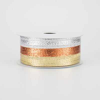 1.5" Stripe Metallic Ribbon: Silver, Copper, Gold (10 Yards)