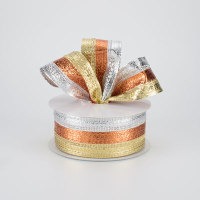 1.5" Stripe Metallic Ribbon: Silver, Copper, Gold (10 Yards) Lifestyle Photo