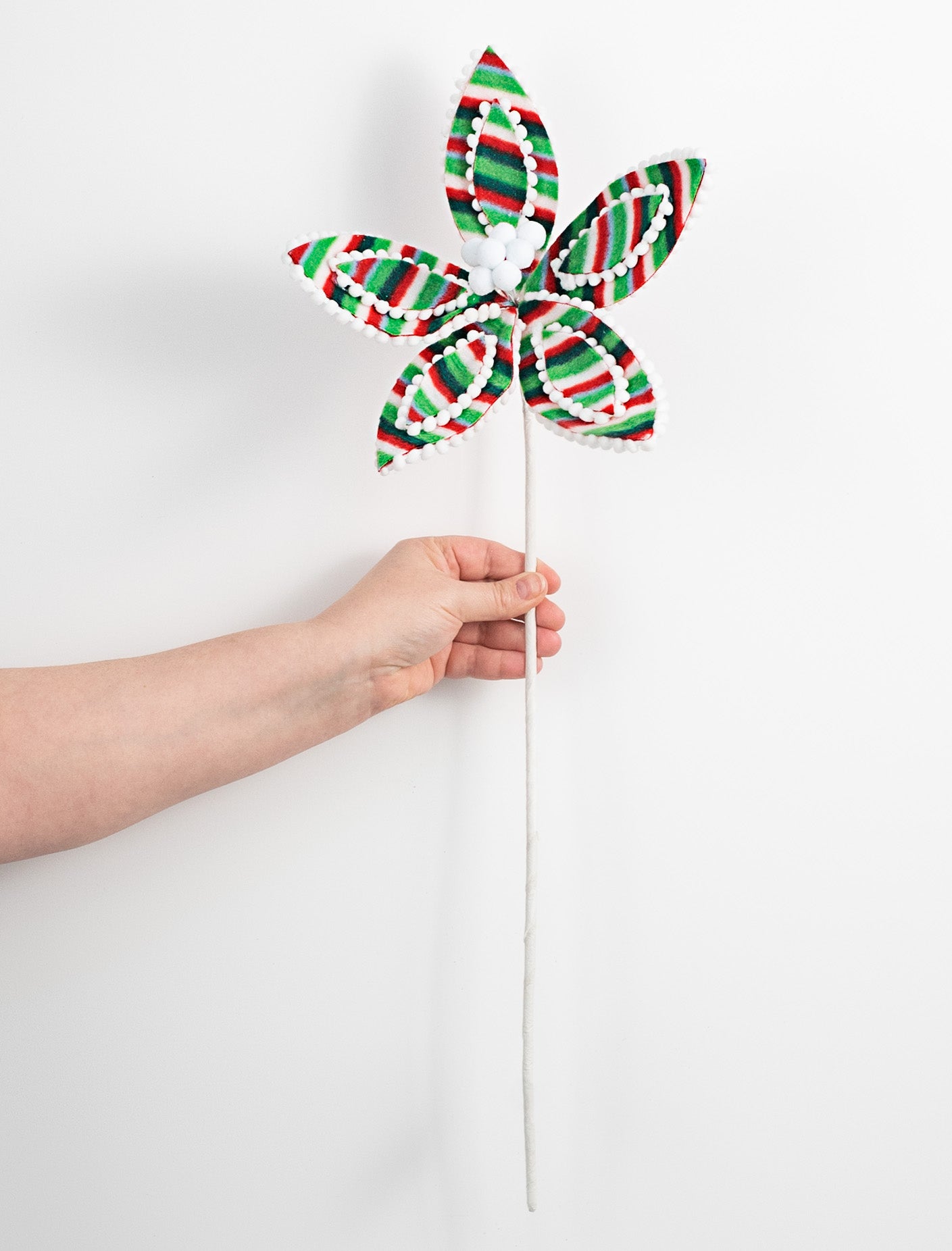22" Stripe Poinsettia Stem: Red & Green detail photo 3