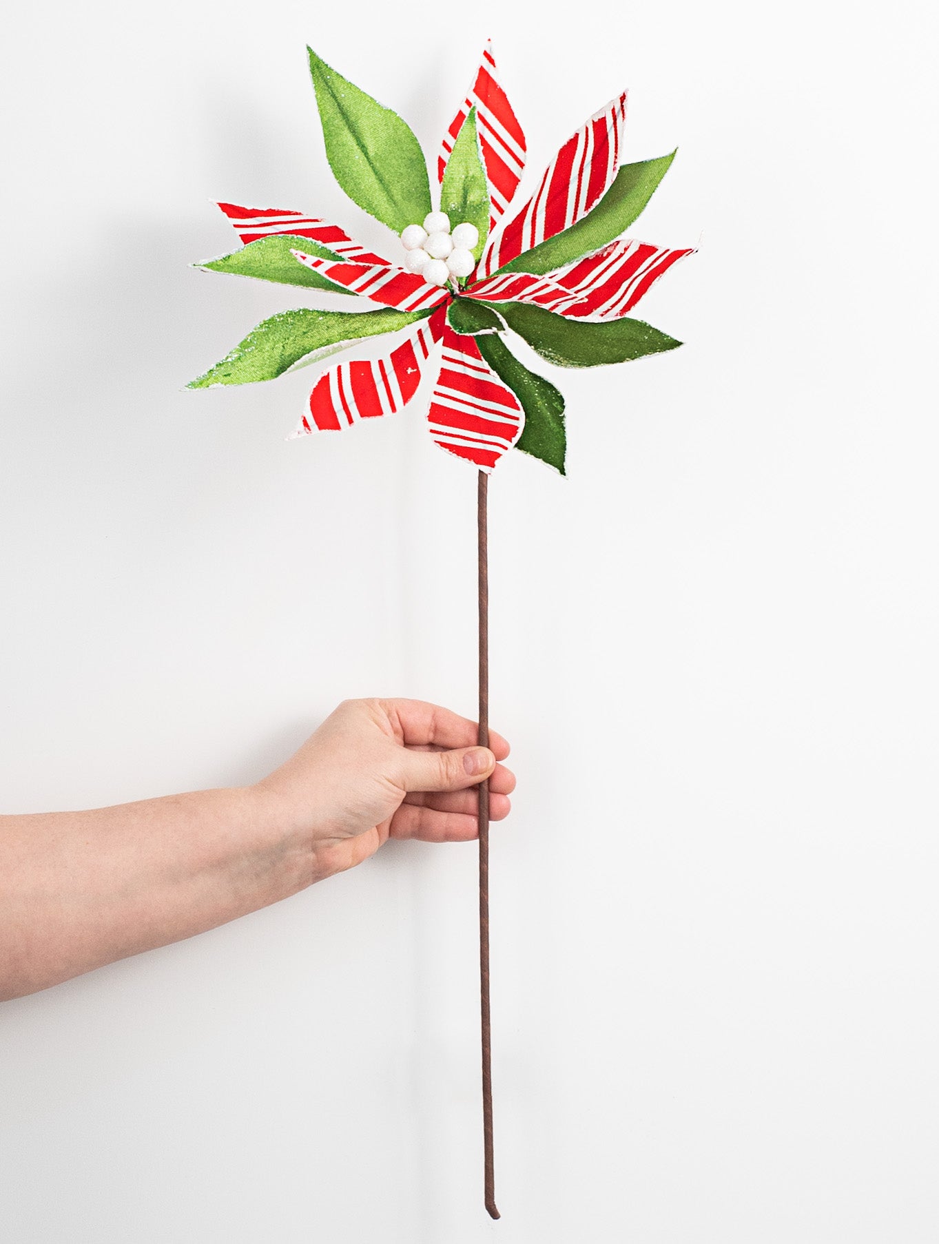 22" Stripe Poinsettia Stem: Red, Green, White detail photo 3