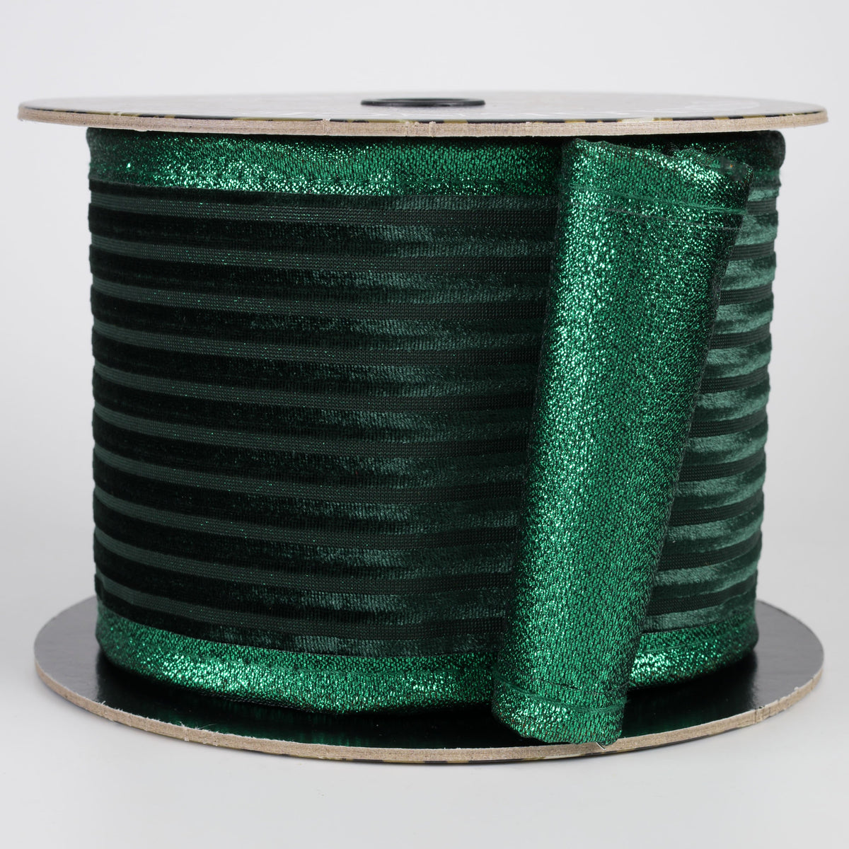 4" Stripe Pressed Velvet Metallic Backed Puffy Edge Ribbon: Hunter Green & Emerald Green (5 Yards) Item Number: D73613-04-07