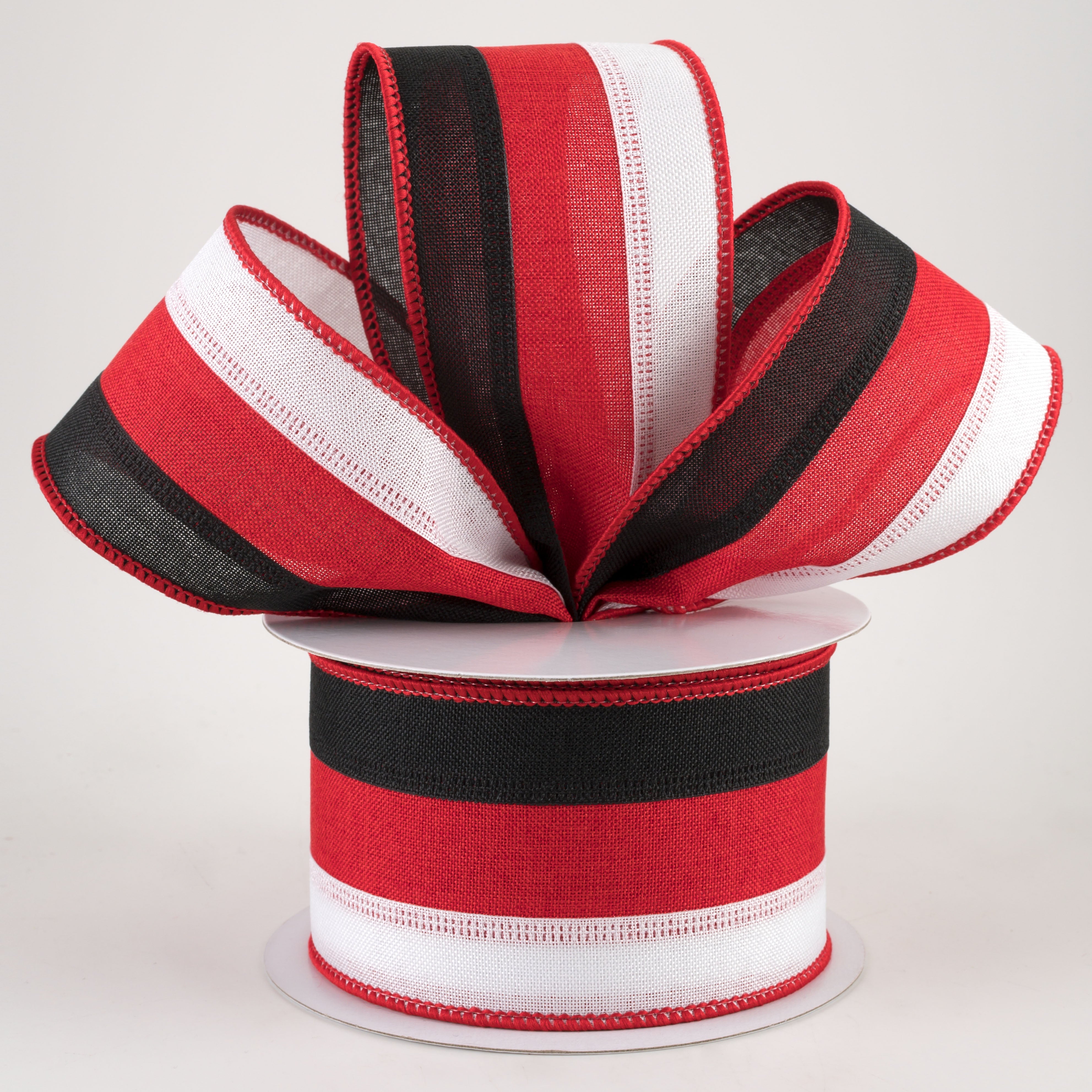 2.5" Stripe Ribbon: Black, Red, White (10 Yards) Lifestyle Photo