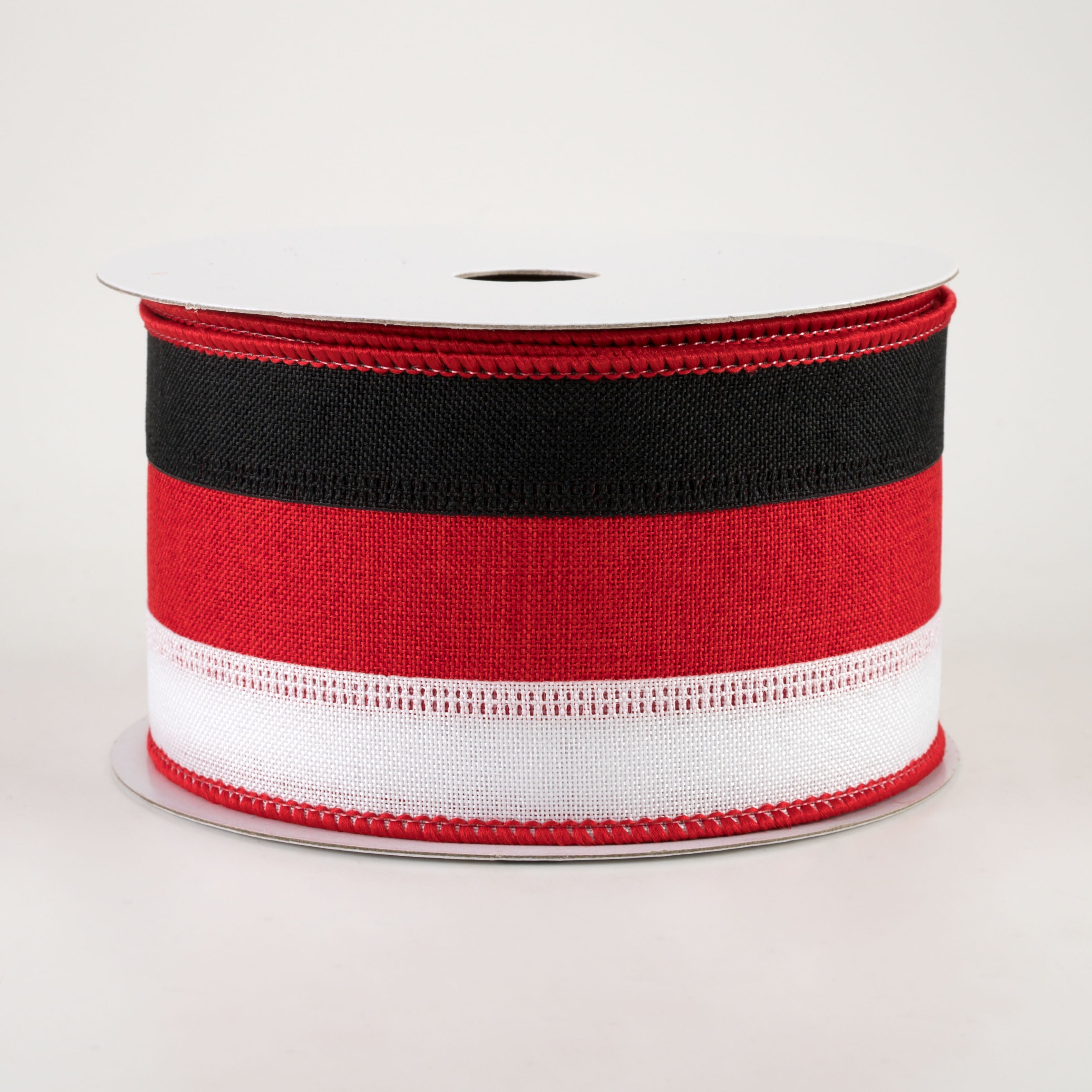 2.5" Stripe Ribbon: Black, Red, White (10 Yards)