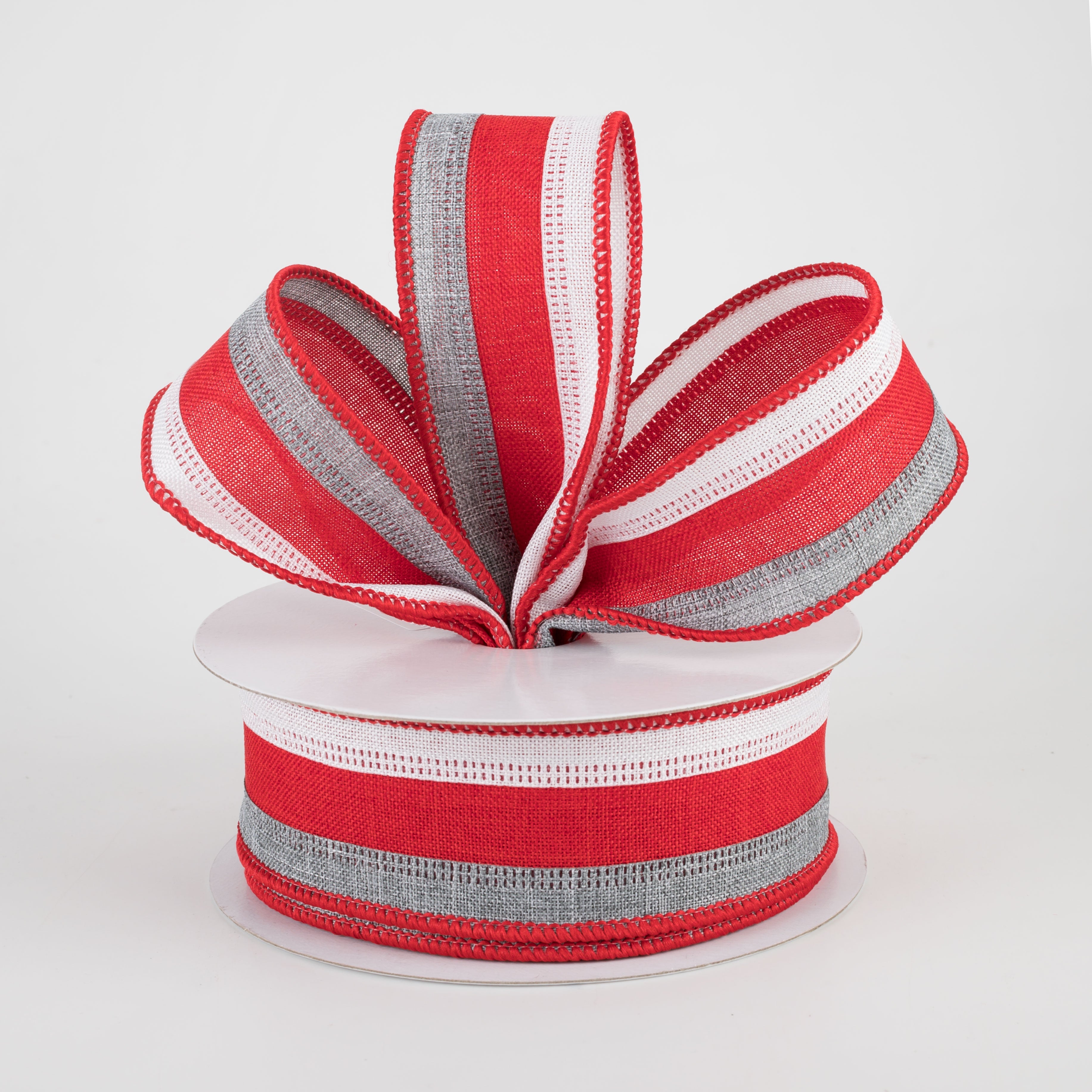 1.5" Stripe Ribbon: Grey, Red, White (10 Yards) Lifestyle Photo