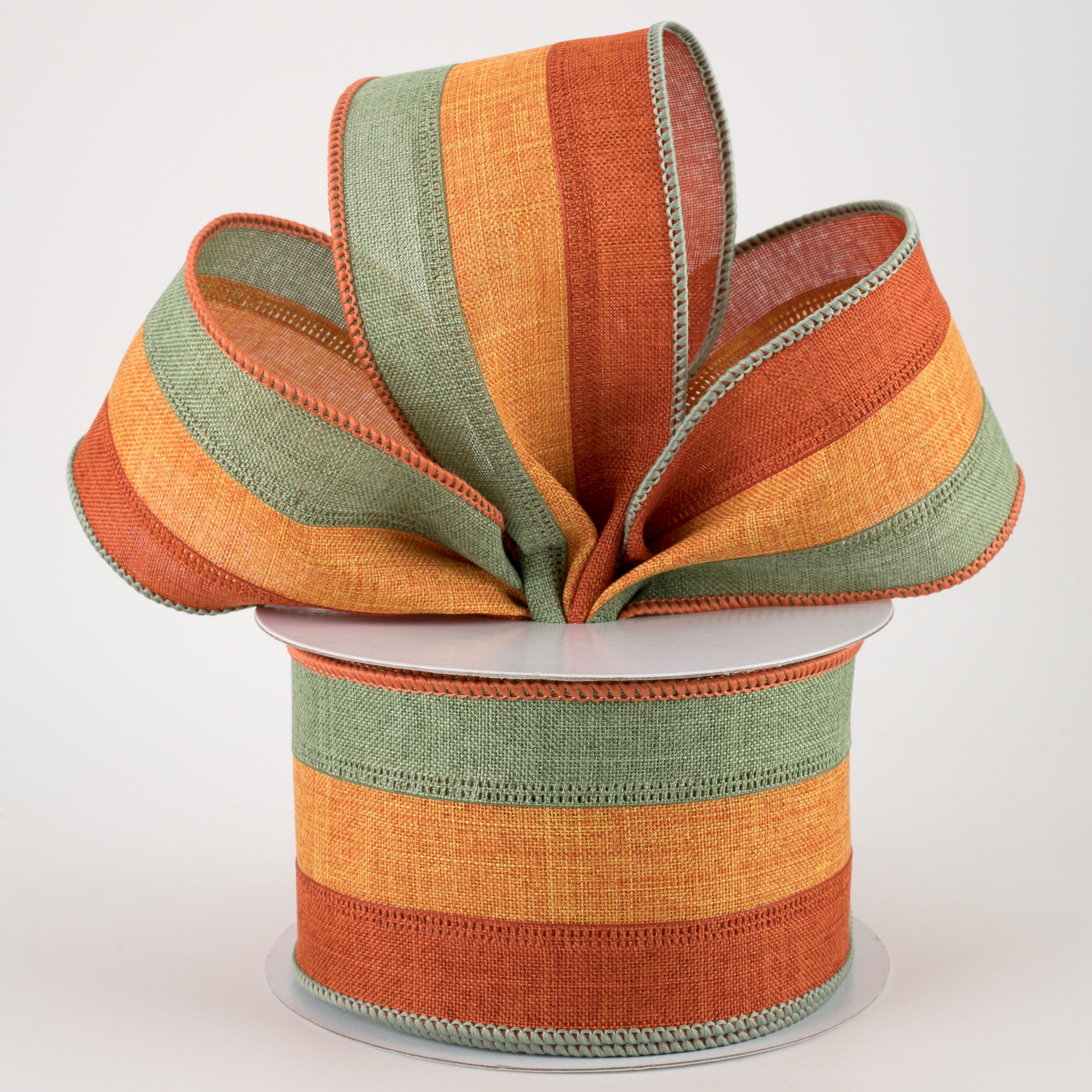 2.5" Stripe Ribbon: Rust, Pumpkin Orange, Clover Green (10 Yards) Lifestyle Photo