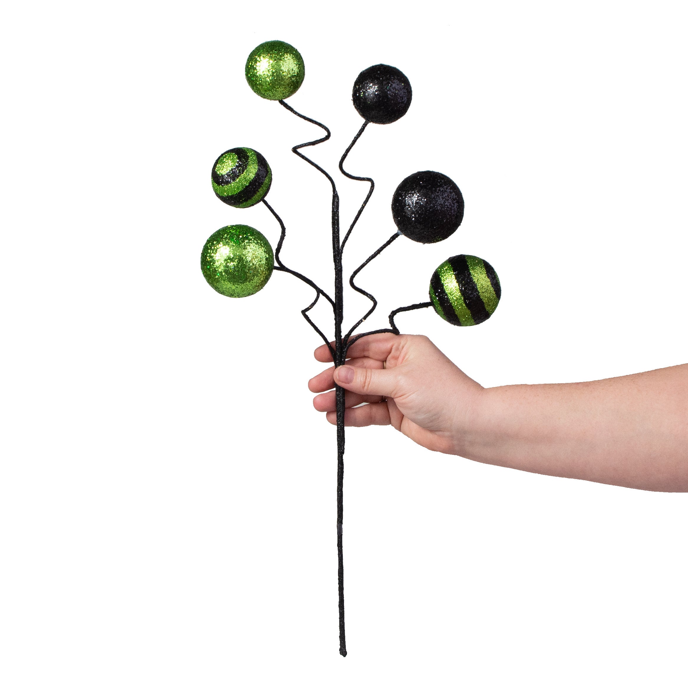 19" Stripe & Solid Glitter Ball Pick: Black & Lime Green detail photo 3