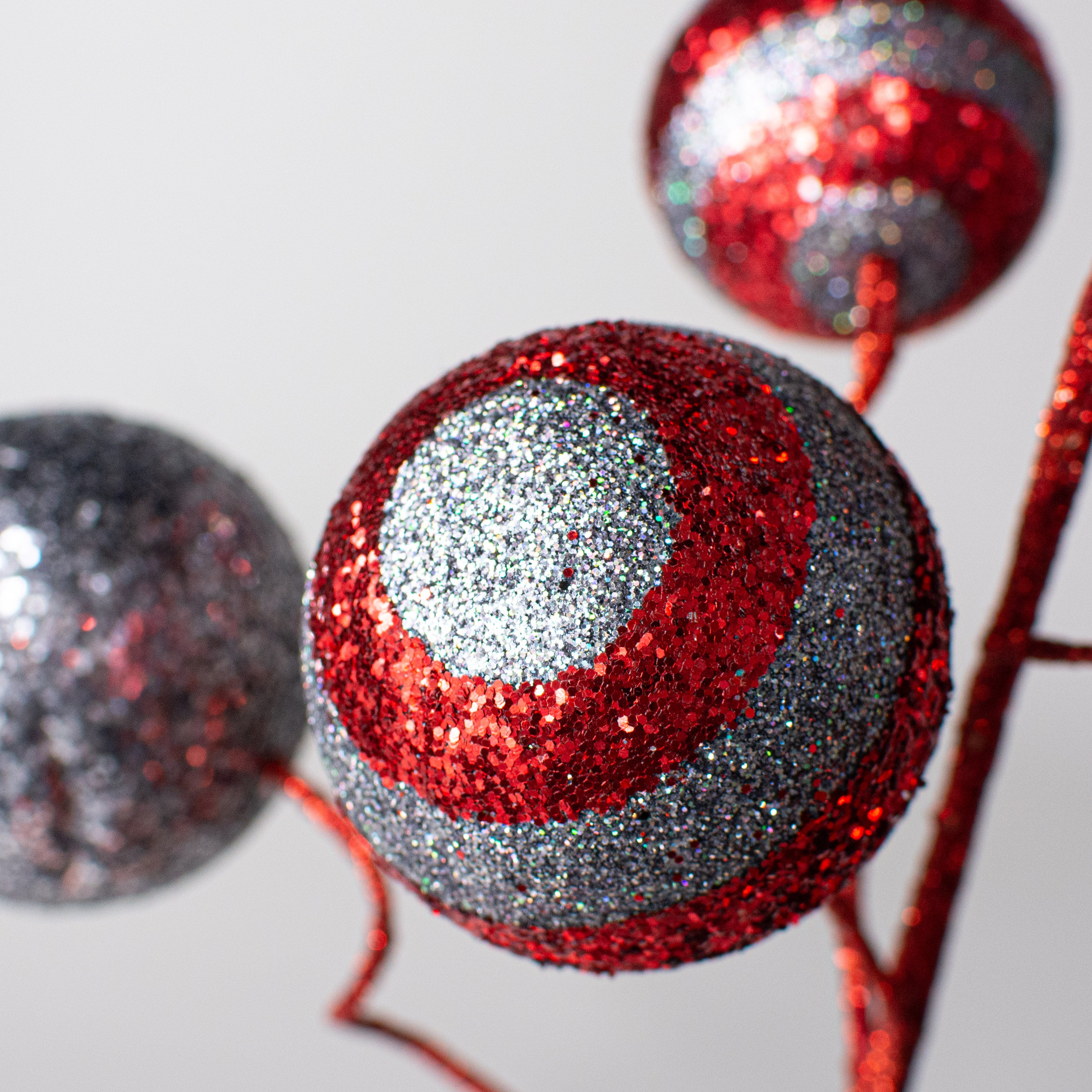 19" Stripe & Solid Glitter Ball Pick: Red & Pewter Lifestyle Photo