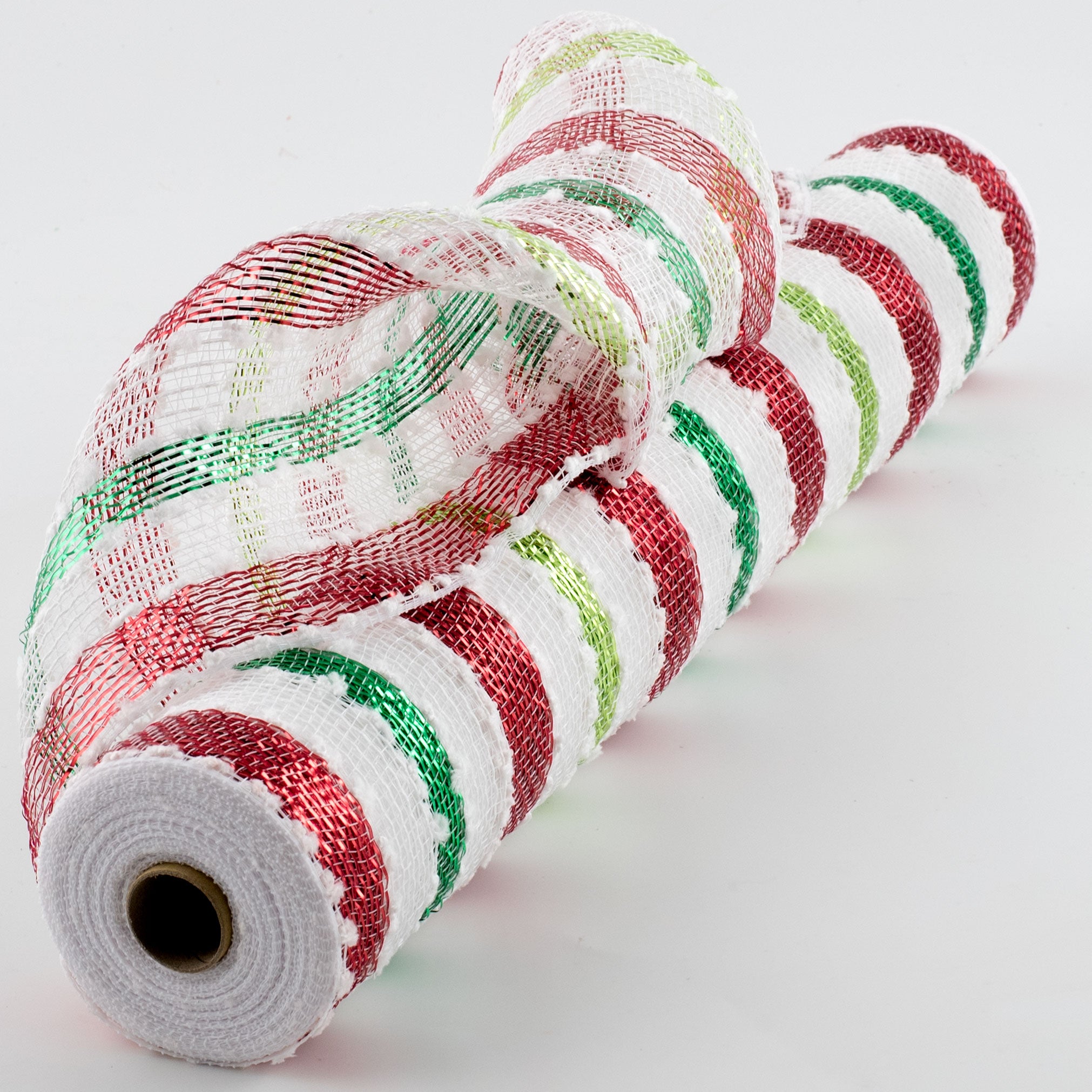21" Striped Snowball Deco Mesh: Red, Emerald, Lime, White Item Number: XB982-17
