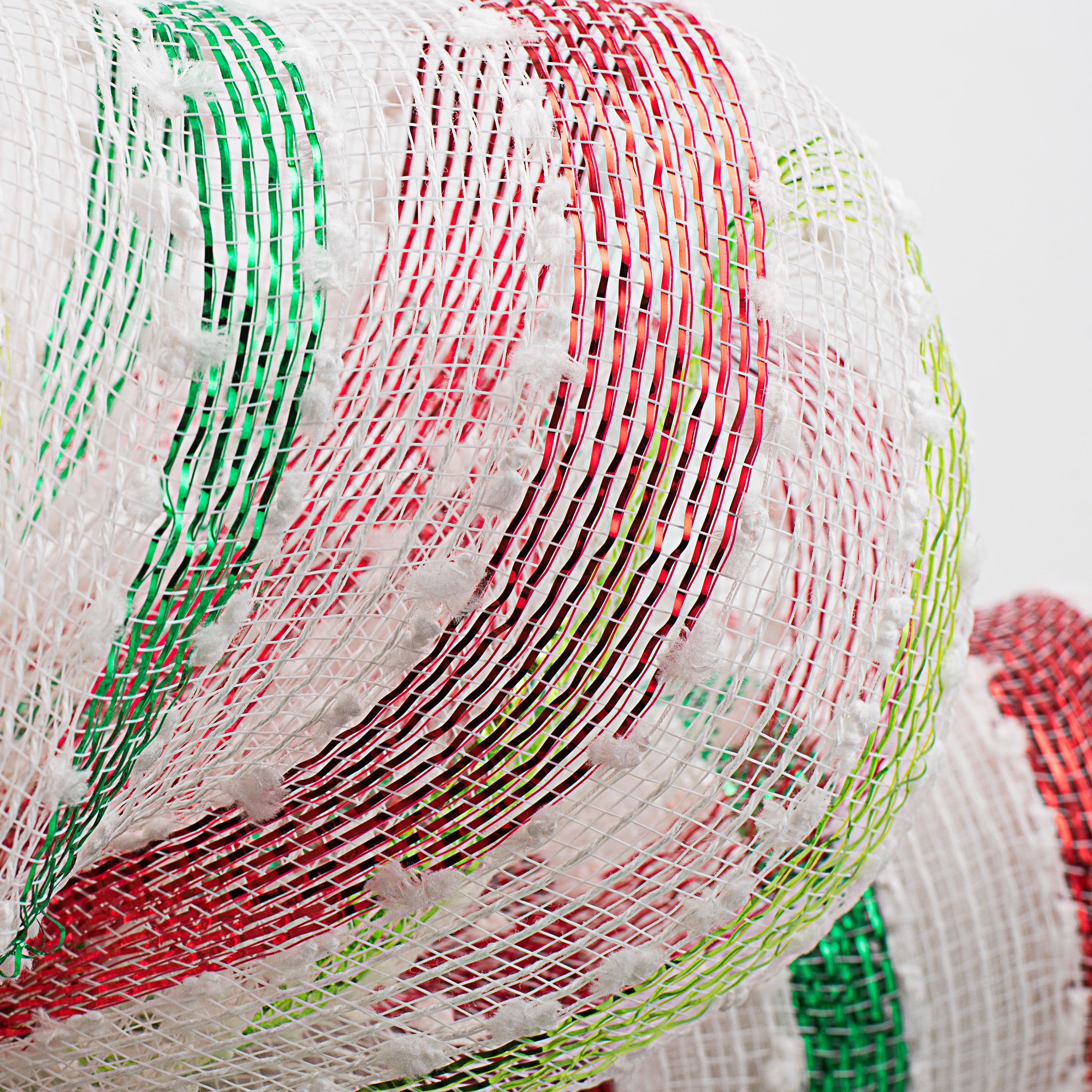 21" Striped Snowball Deco Mesh: Red, Emerald, Lime, White Lifestyle Photo