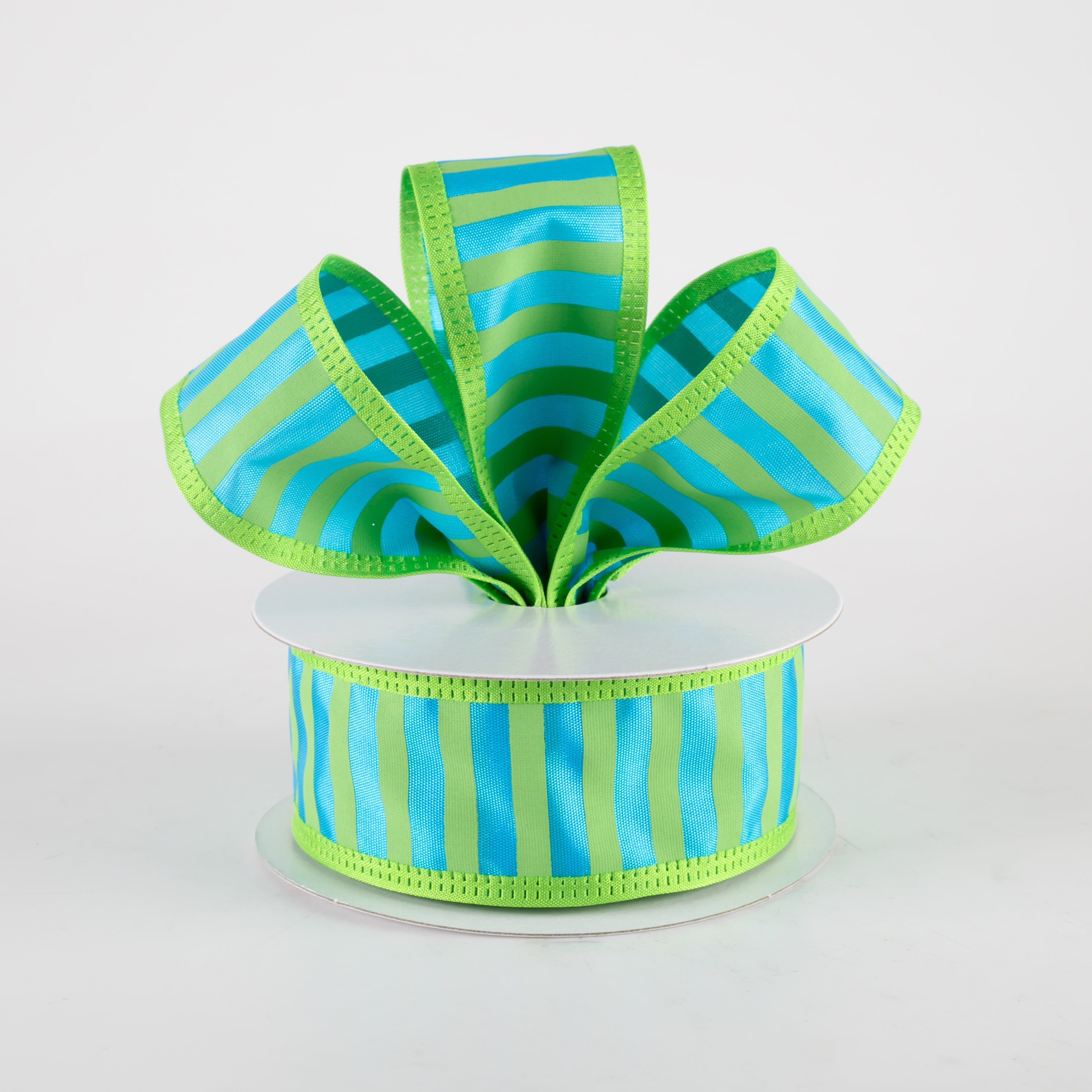 1.5" Stripes Ribbon: Turquoise & Lime (10 Yards) Lifestyle Photo