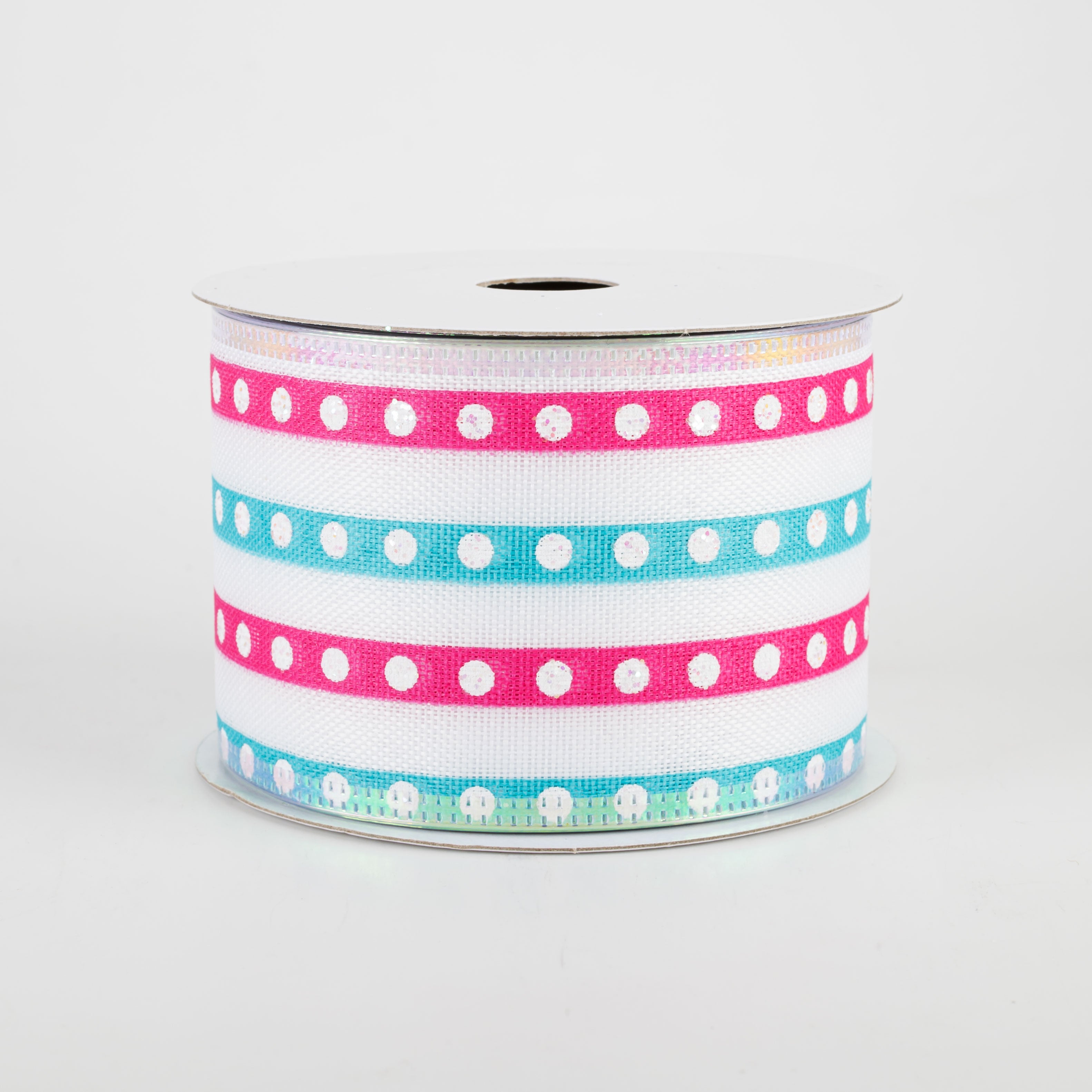 2.5" Studded Stripes Ribbon: Fuchsia & Turquoise (10 Yards) Item Number: 45106-40-44