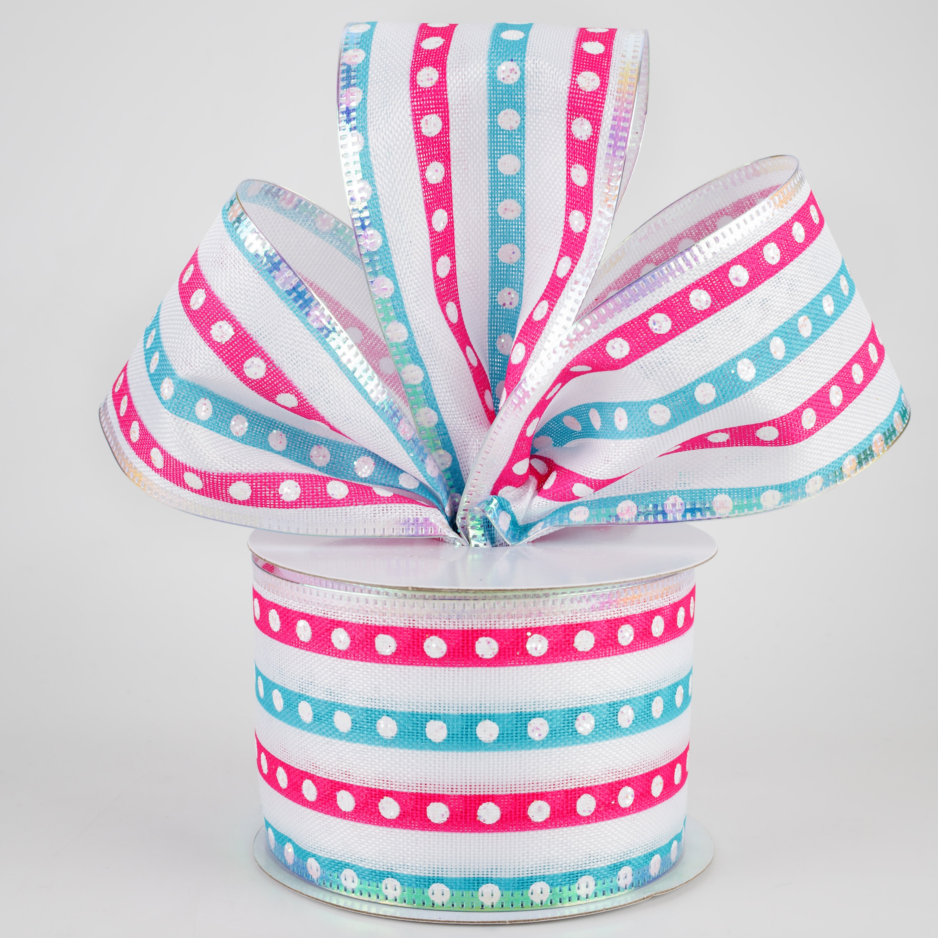 2.5" Studded Stripes Ribbon: Fuchsia & Turquoise (10 Yards) Lifestyle Photo