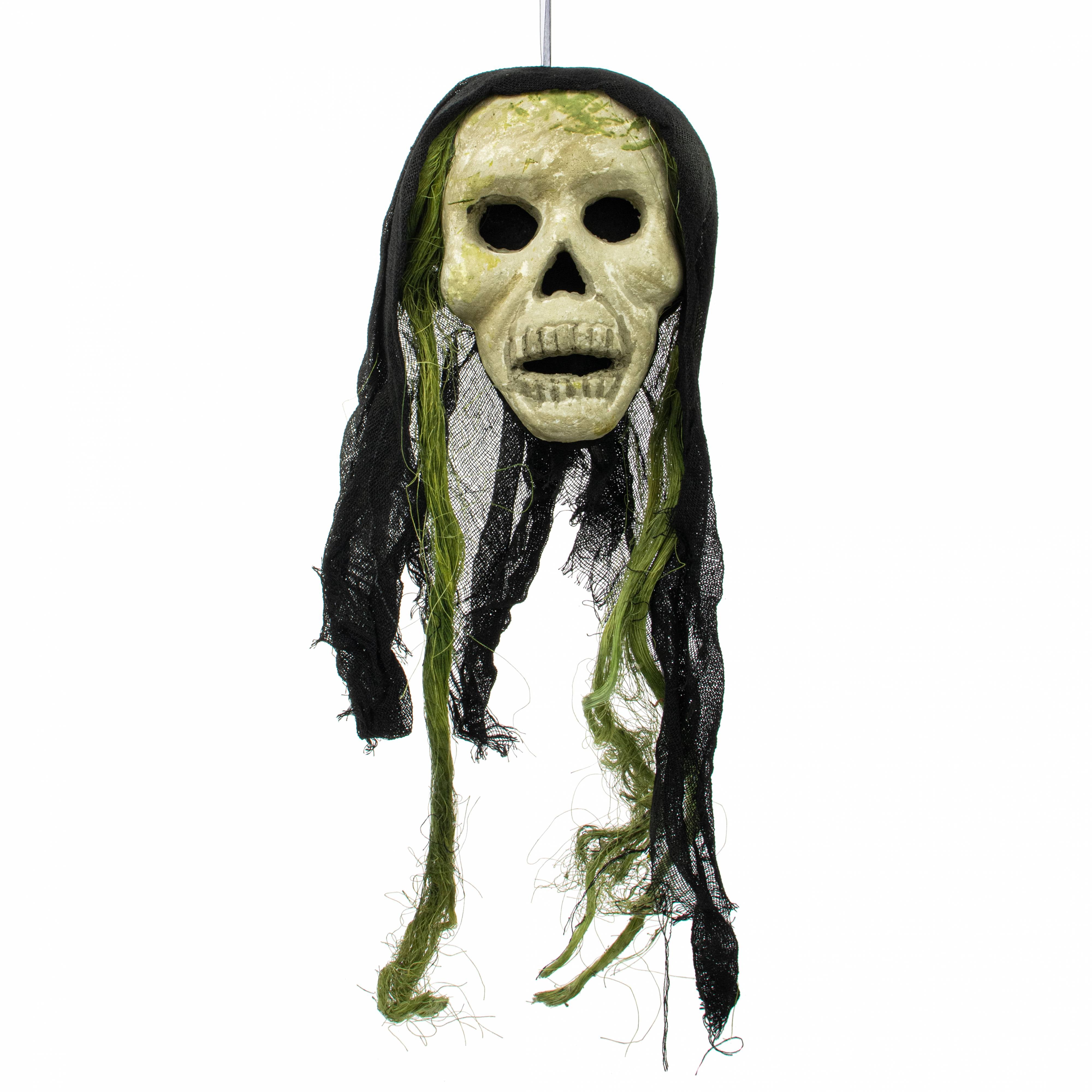 24" x 8" Styrofoam & Burlap Witch Skull: Green & Black Item Number: HH396264