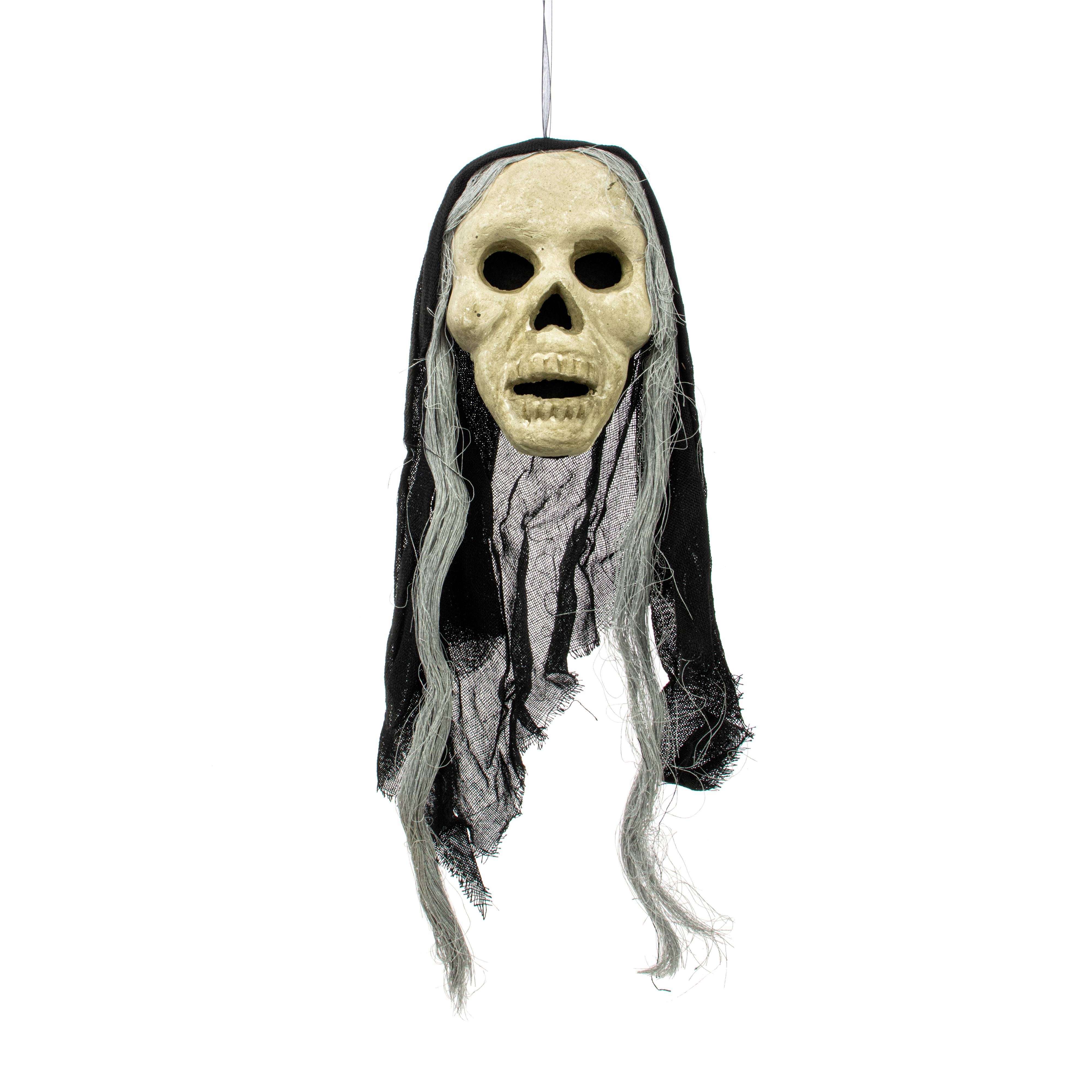 20" x 6" Styrofoam & Burlap Witch Skull: Grey & Black Item Number: HH396163