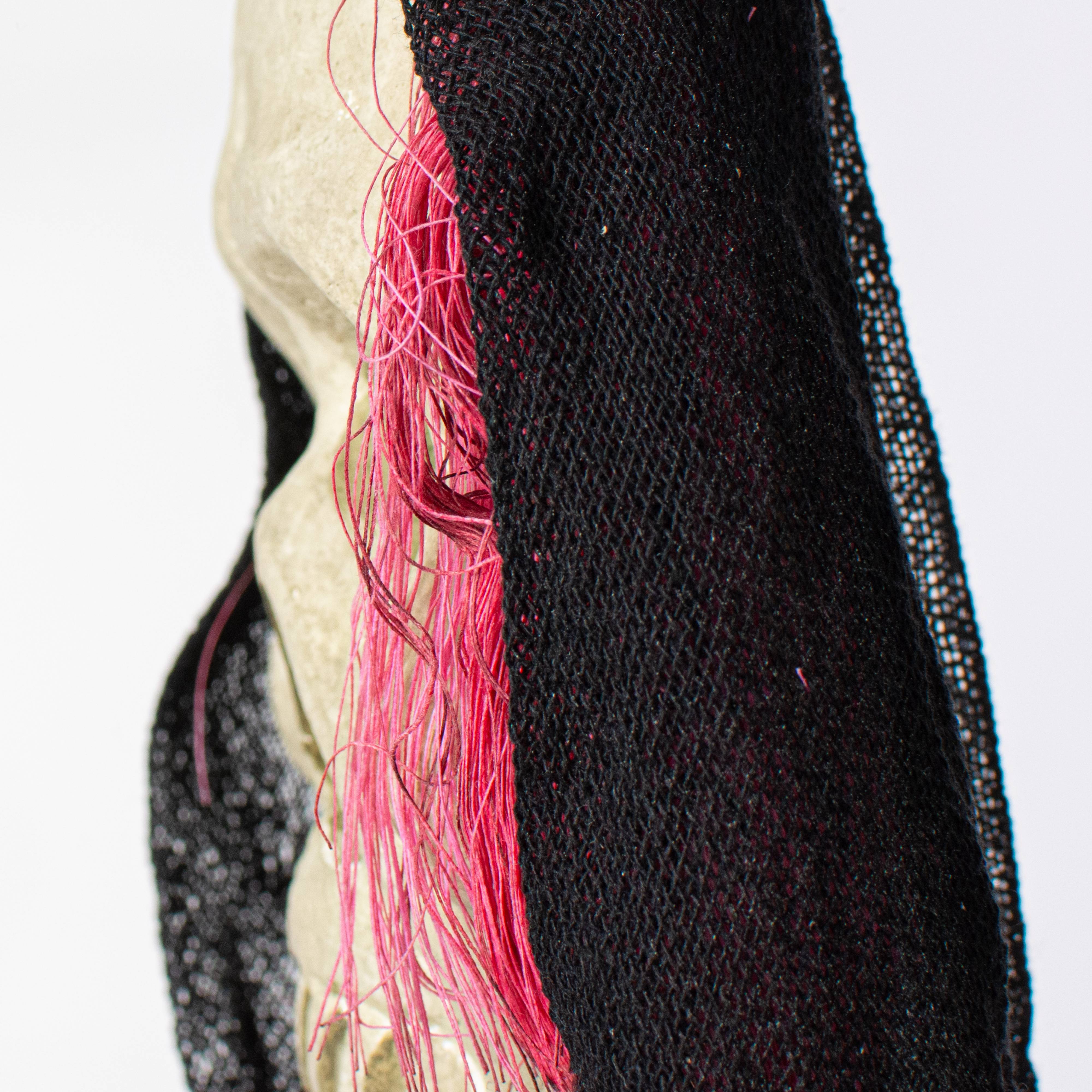 20" x 6" Styrofoam & Burlap Witch Skull: Pink & Black detail photo 3