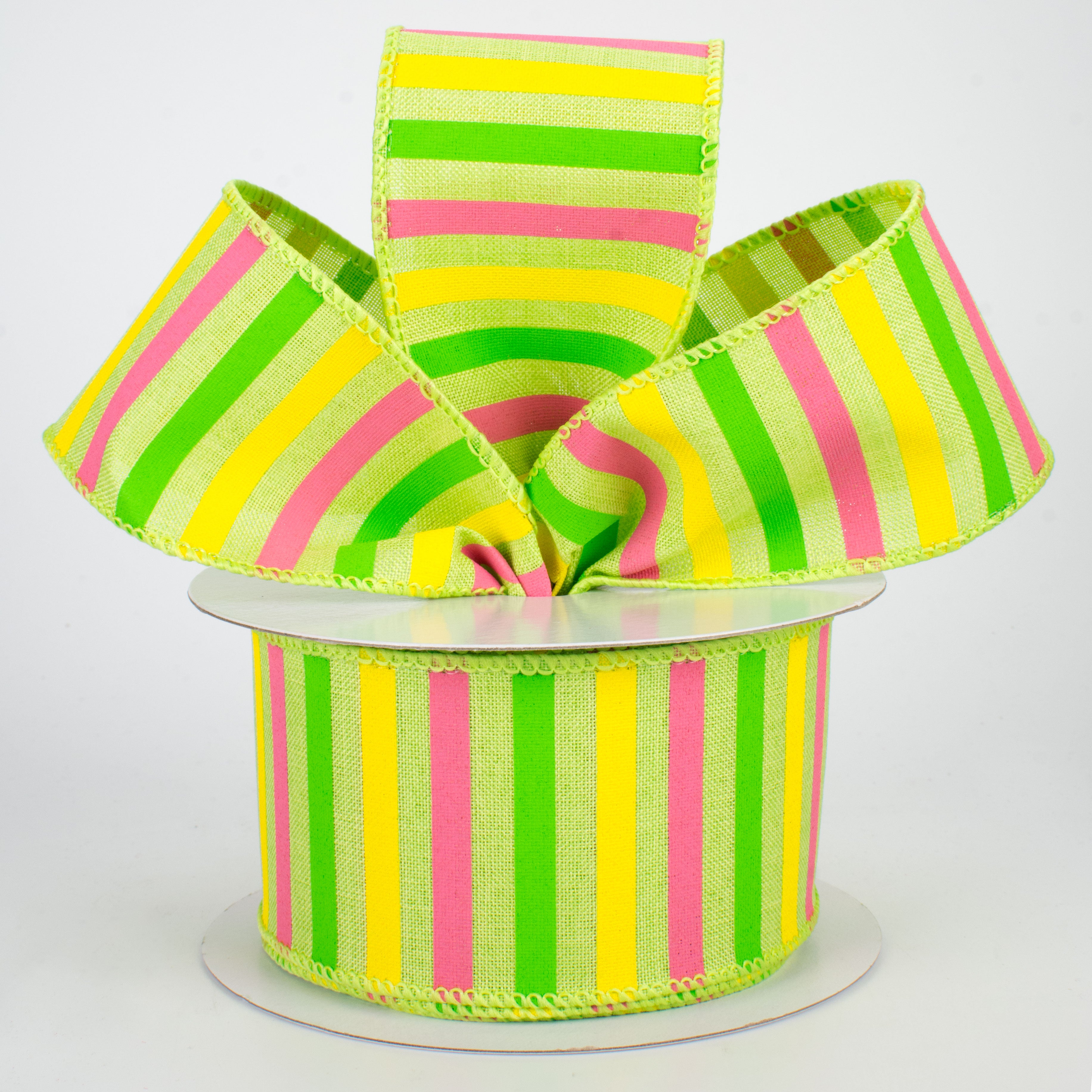 2.5" Summer Horizontal Stripe Ribbon: Bright Green (10 Yards) Lifestyle Photo