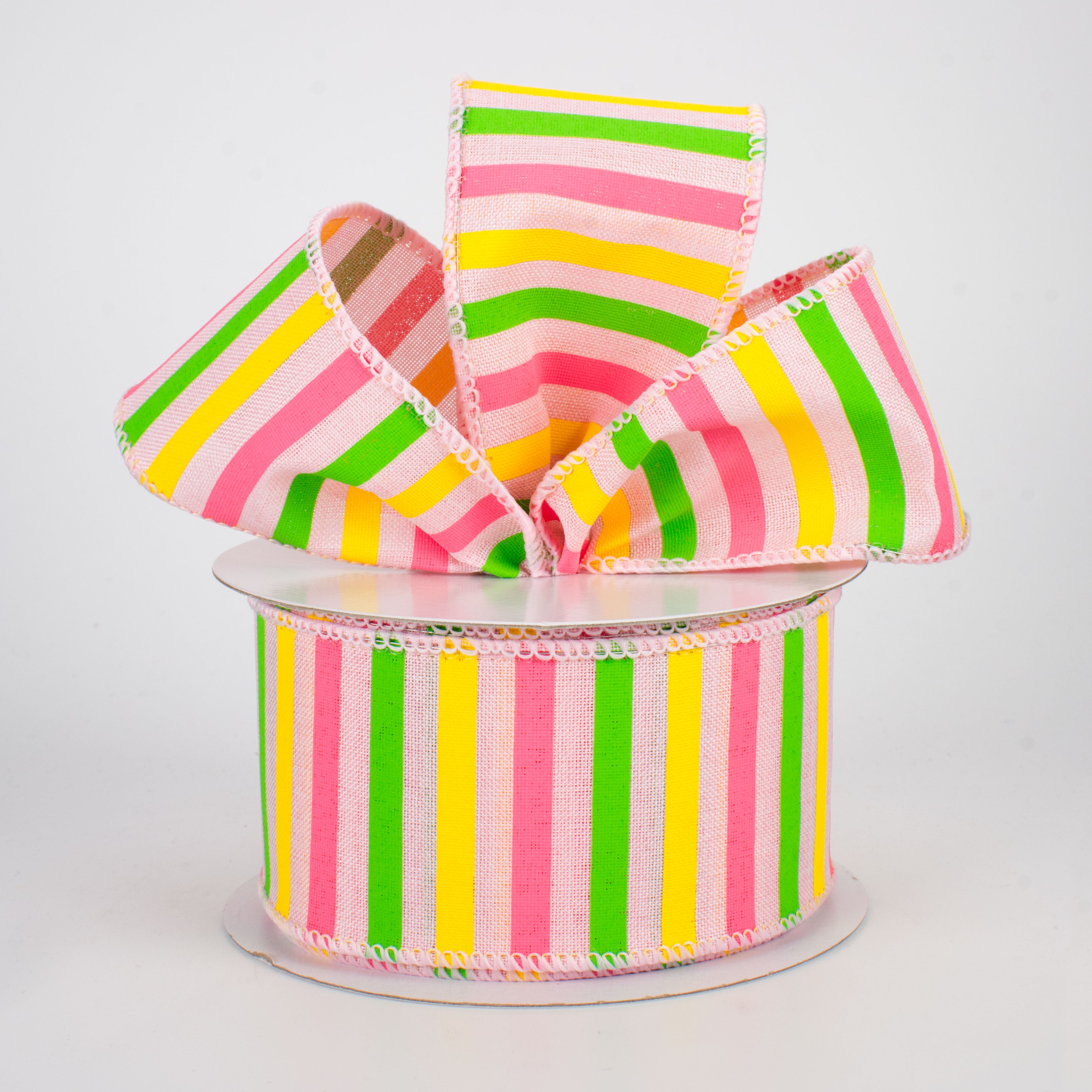 2.5" Summer Horizontal Stripe Ribbon: Pale Pink (10 Yards) Lifestyle Photo